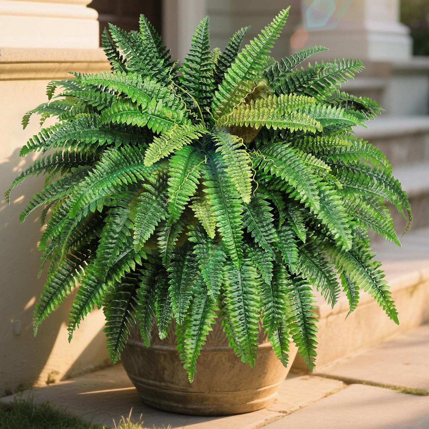 48" Large Artificial Ferns Plants for Outdoors Indoors,UV Resistant 95Branches Faux Boston Fern Bush for Front Porch Decor,Large Hanging Fake Fern Plant Greenery for Entrance Garden Planter Home Decor