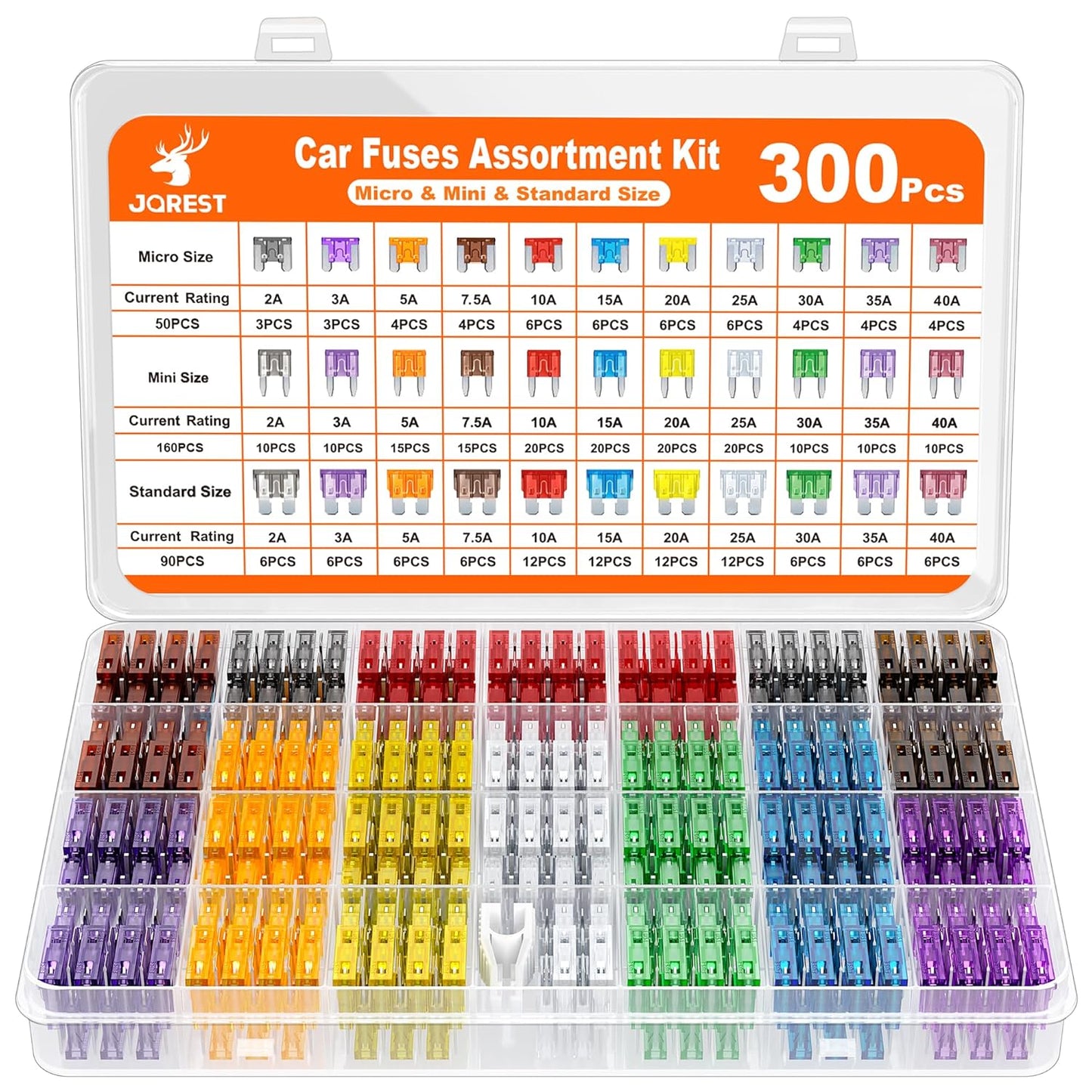 JOREST 300Pcs Car Fuse Assortment Kit, 160 Mini Blade Fuses Automotive