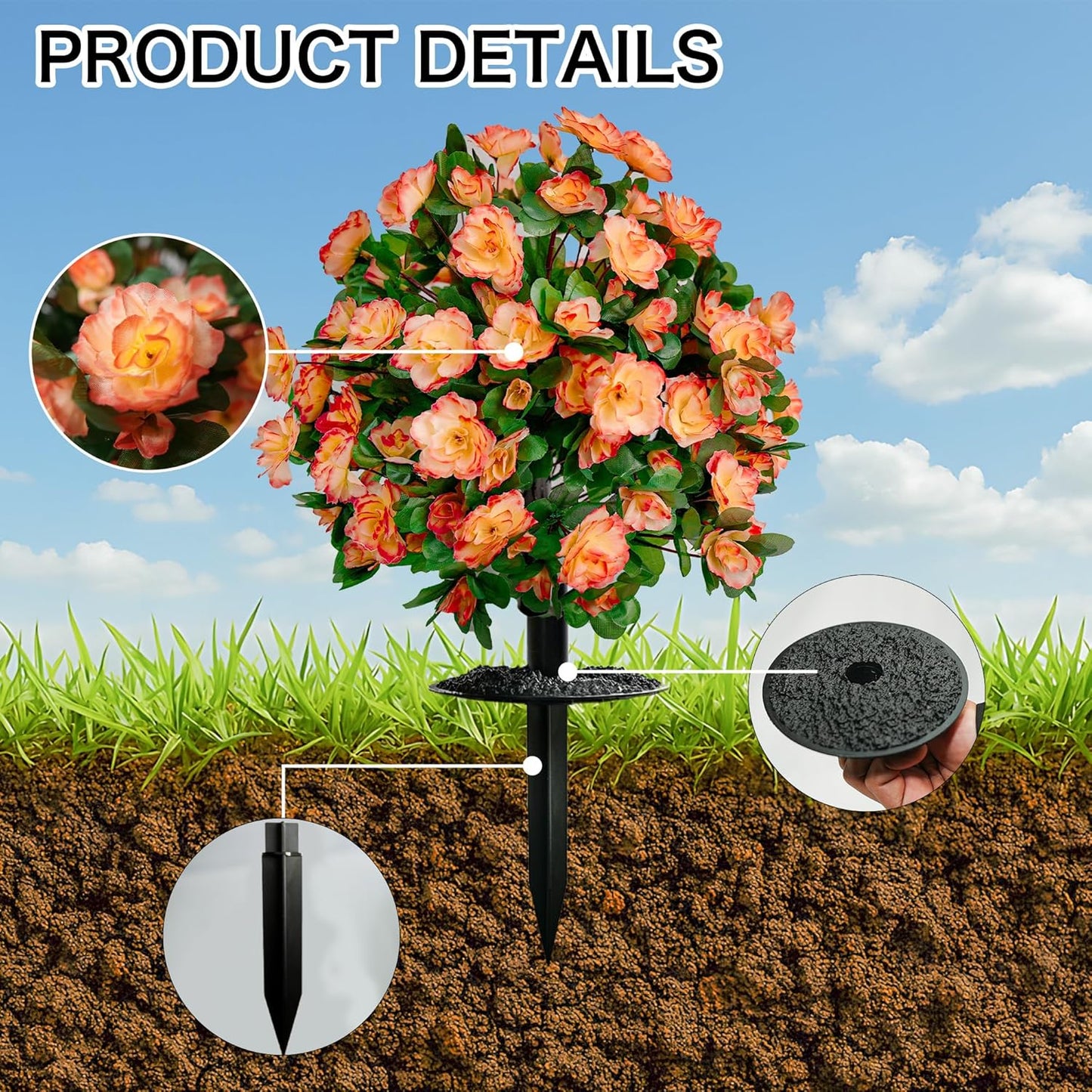 Artificial Flowers for Outdoors, Faux Outdoor Plants Fake Plants Topiary Balls Artificial Outdoor Set of 2 with Ground Spike for Home Front Porch Patio Garden Decor (Tangerine)