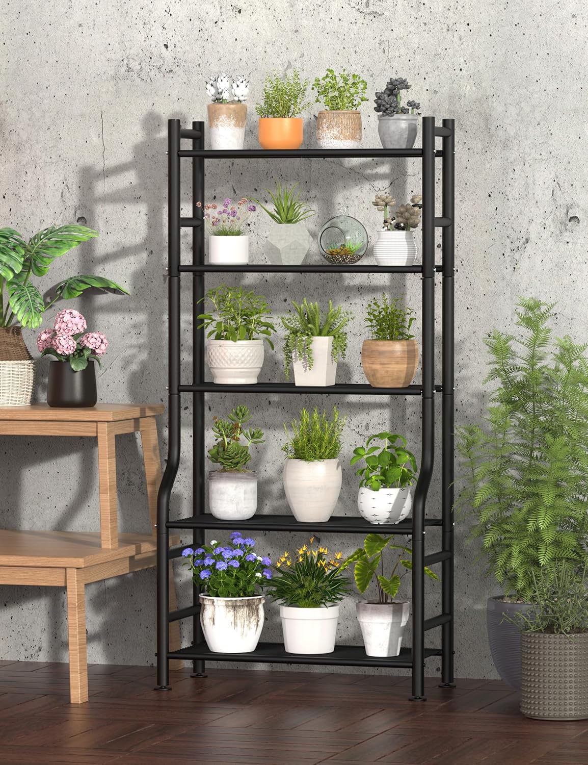 5-Tier Plant Stand Indoor Outdoor, 64" Tall Metal Ladder Shelf for Mul