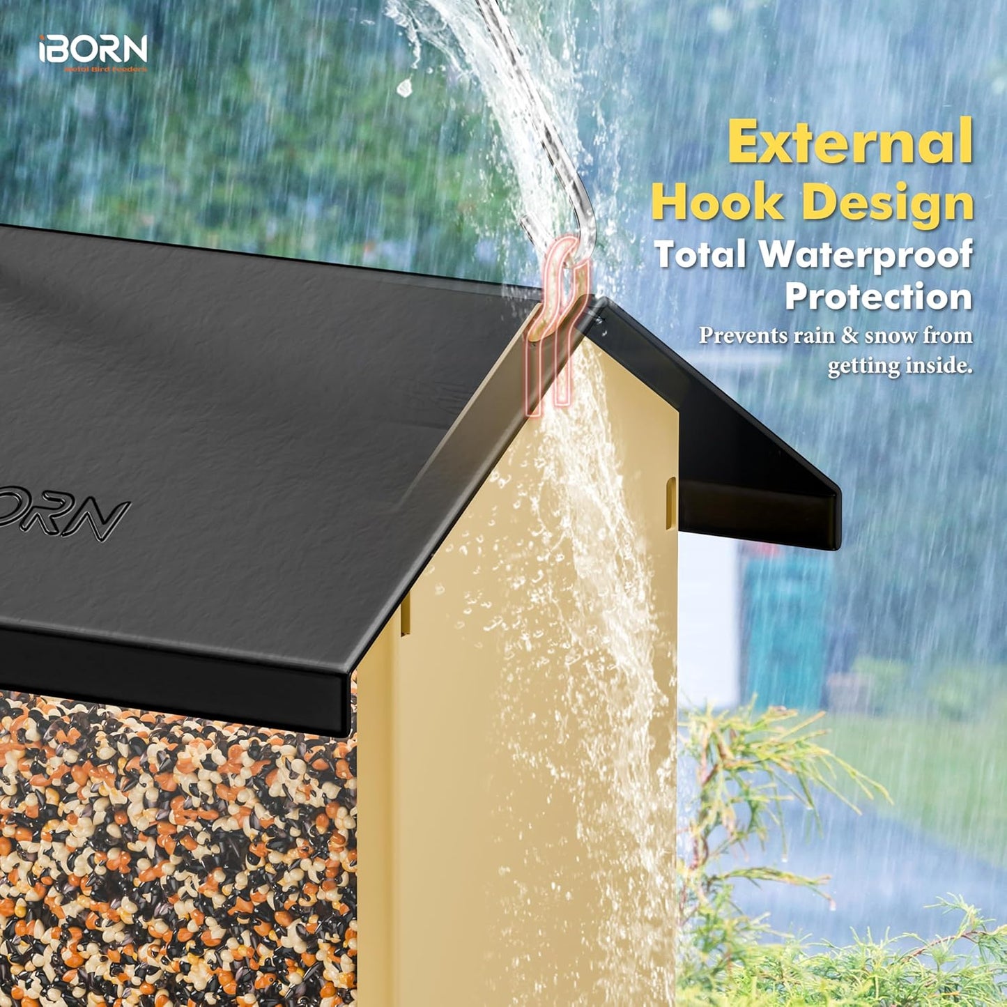 iBorn Bird Feeders for Outdoors,Bird Feeder with Weatherproof Metal Ro