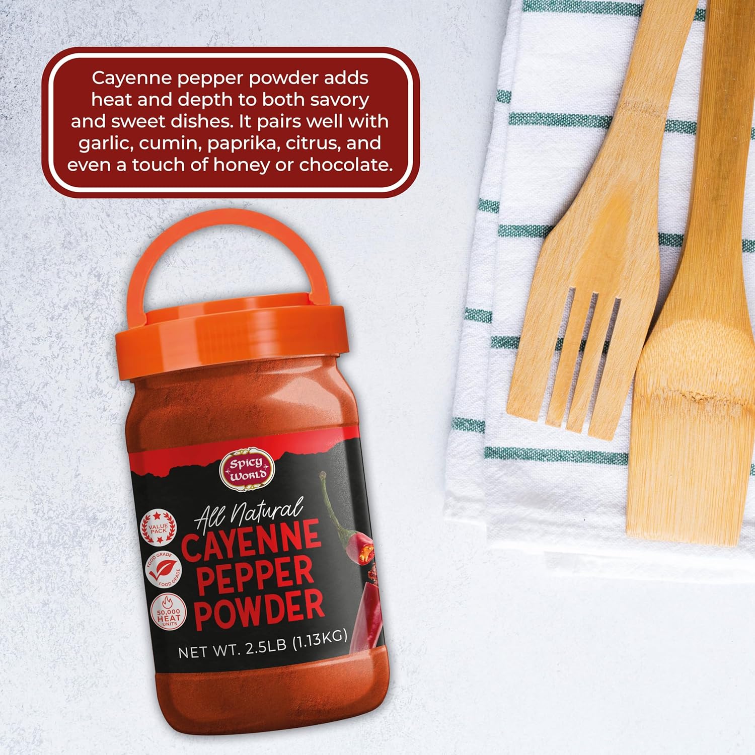 Cayenne Pepper Powder 2.5LB Jar - 50,000 SHU, Gluten Free, All Natural