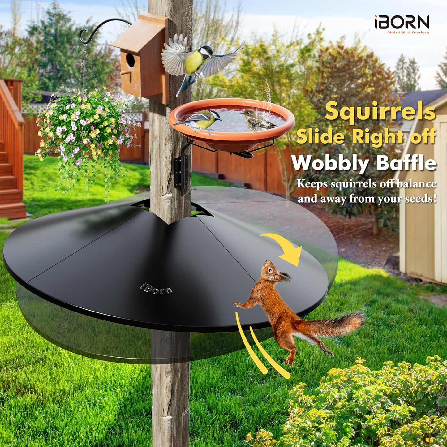 iBorn Squirrel Baffle for Bird Feeder Pole, Baffle for 4x4 Post, 22inch Oversized Squirrel Defender Stopper, Polycarbonate(PC), Dual Compatible Post/Pole Mount Guards, Pack of 1, Black