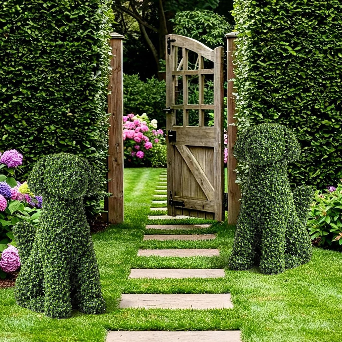 XunYee 2 Pcs 24 Inches Large Artificial Topiary Dog Moss Decoration, G