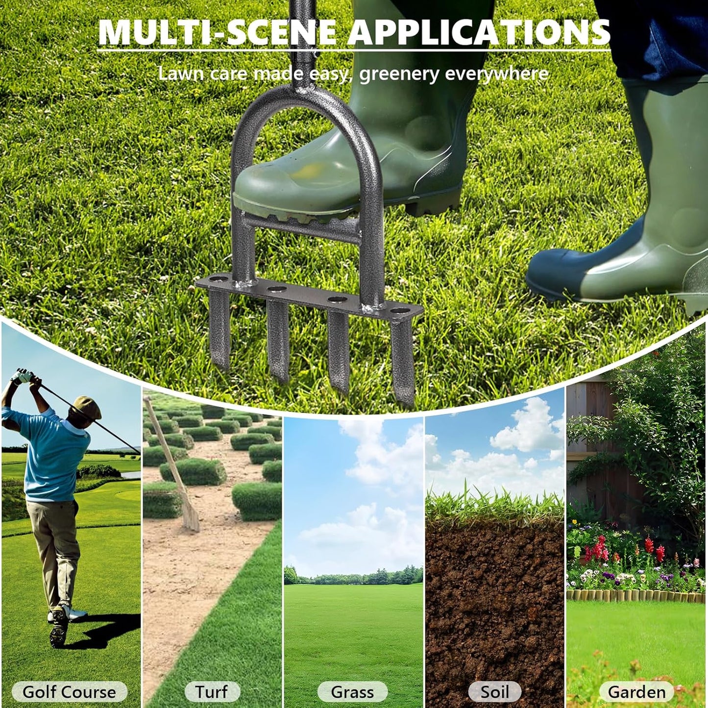 2-in-1 Lawn Aerator Tool - Adjustable Height with 4 Hollow Aeration Ti