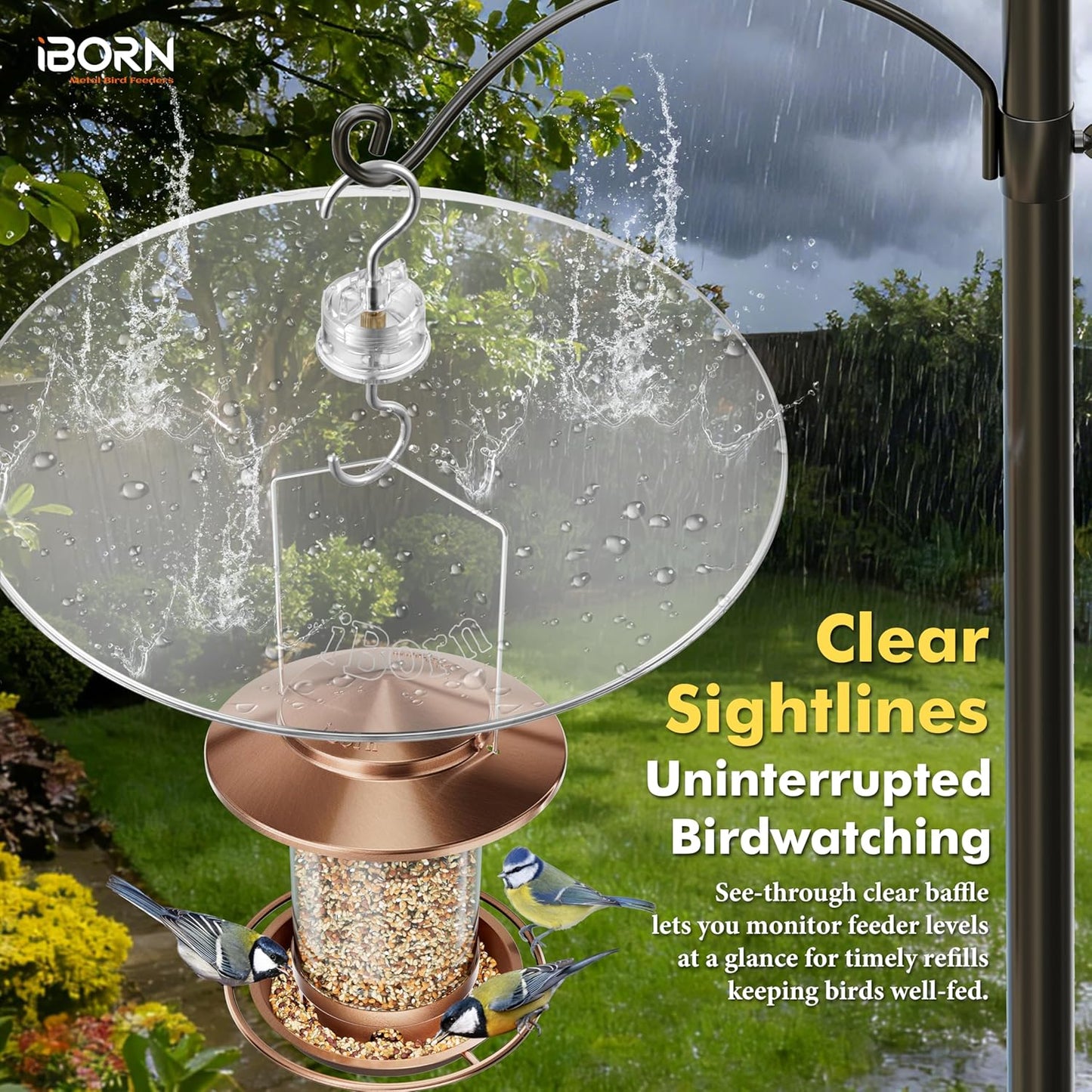 iBorn Baffles for Bird Feeders, 13” Bird Feeder Cover for Rain Guard, Birds Feeders Rain Guard, Full Protection for Feeders for Outdoors, Chew-Proof Polycarbonate, Pack of 2, Transparent