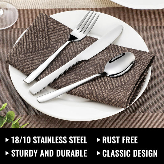 HIWARE 48-Piece Silverware Set with Steak Knives for 8, 18/8 Stainless