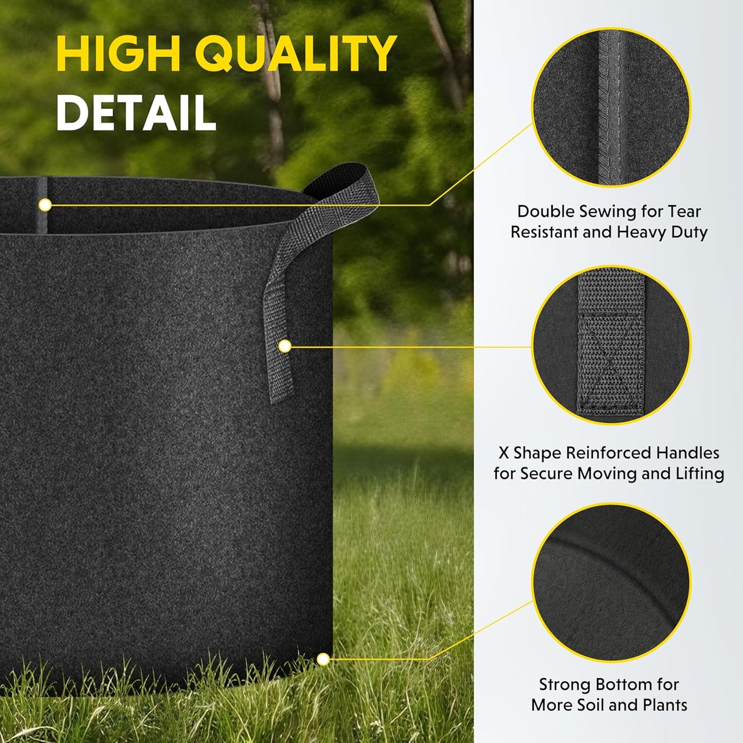 iPower 10-Pack 10-Gallon Grow Bags Nonwoven Fabric Pots Aeration Container with Strap Handles for Garden and Planting, 10 Gallon, Black