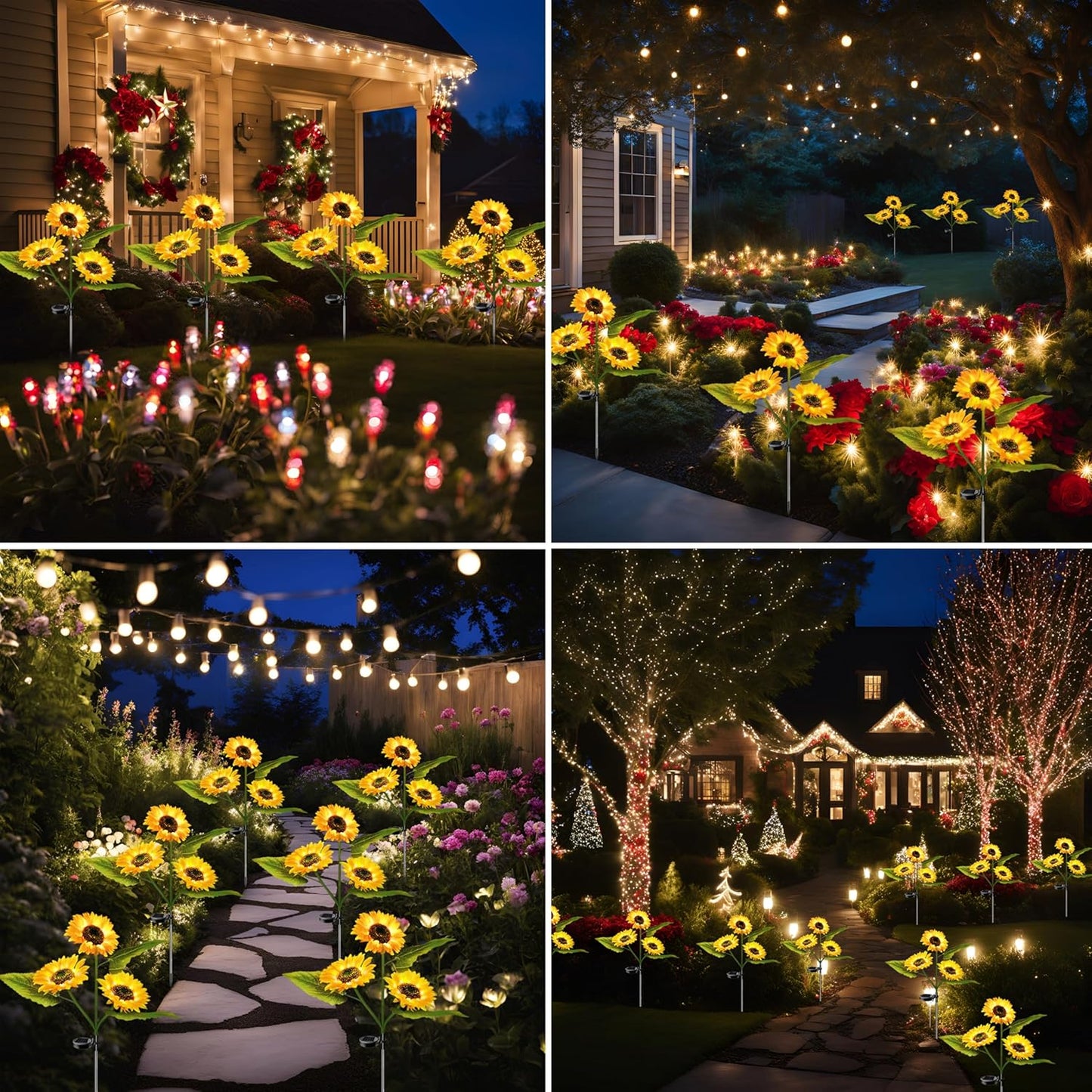 4-Pack Solar Powered Sunflower Garden Lights, LED Outdoor Decor Solar 
