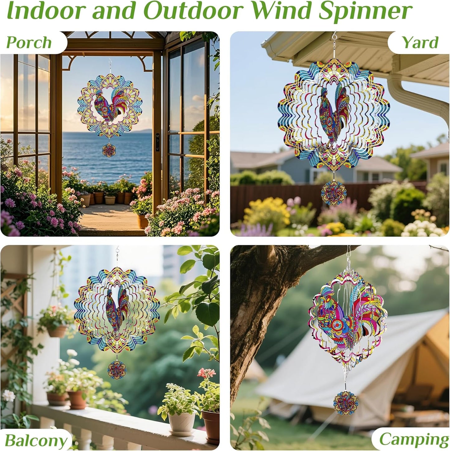 Wind Spinners Outdoor Hanging Rooster - Metal Chicken Gifts for Mom Wo