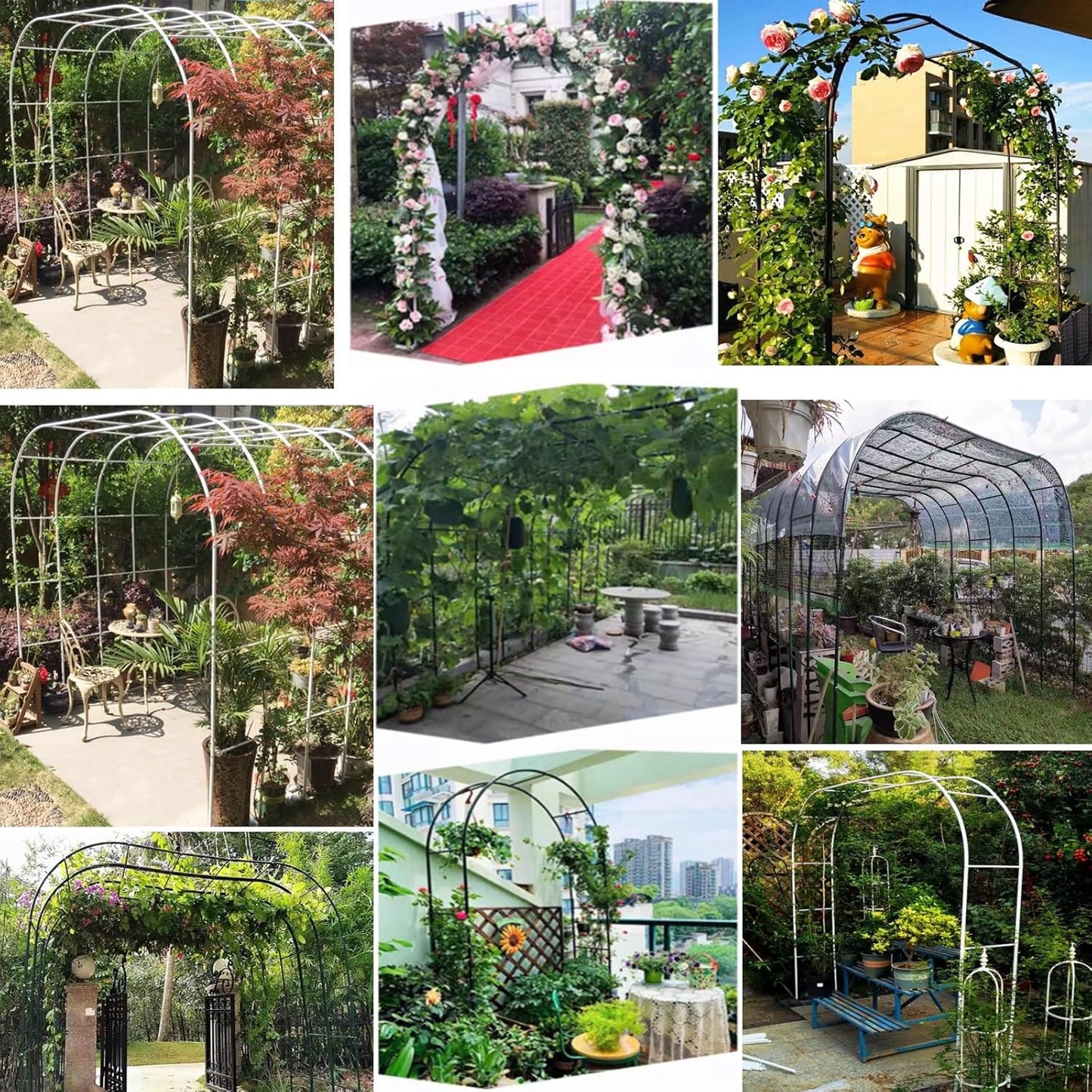 Sturdy Metal Garden Arch Trellis for Climbing Plants - Durable Outdoor Arbor Support for Roses & Vines, Elegant Wedding Backdrop & Garden Decoration (Color: Green)
