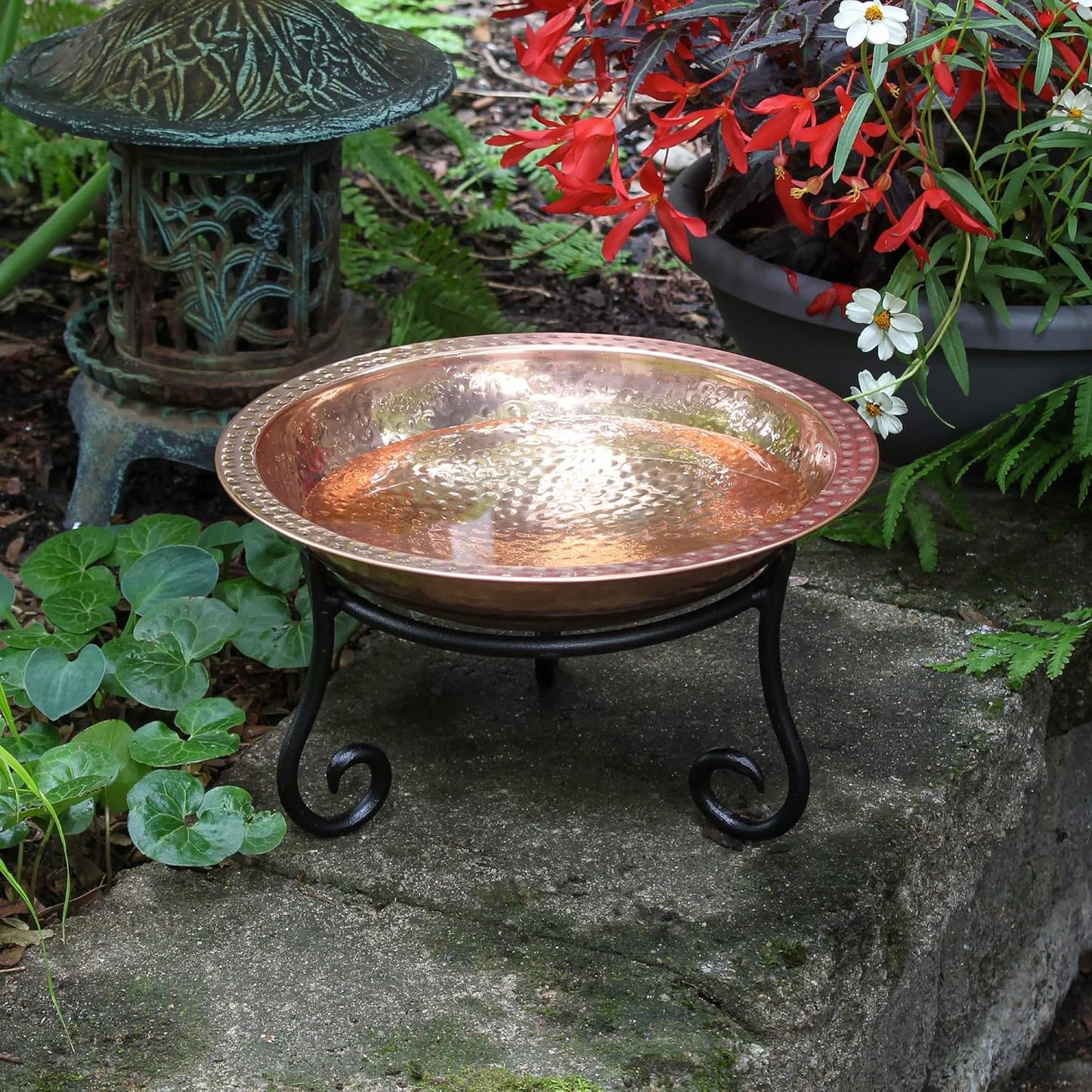 Achla Designs 201-7015 Hammered Short Stand Birdbath, Polished Copper Plated