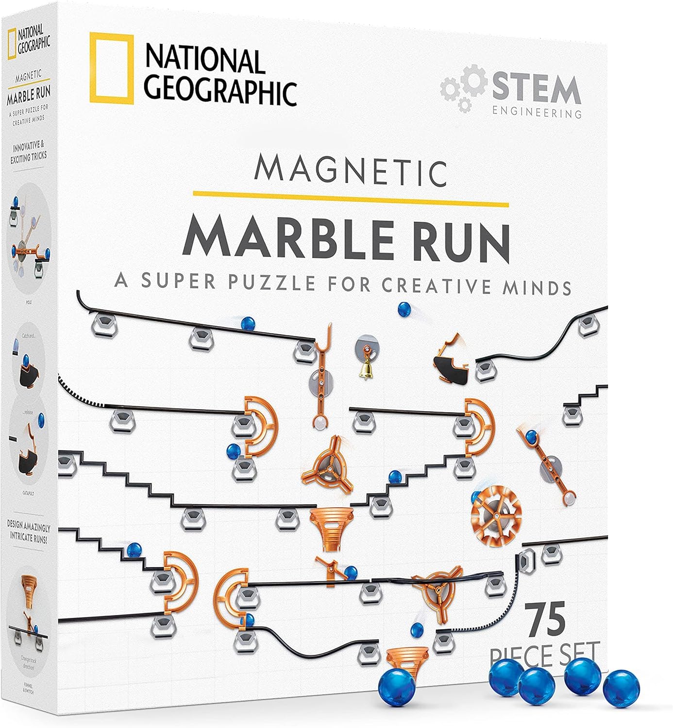 National Geographic Magnetic Marble Run - 75-Piece STEM Building Set f