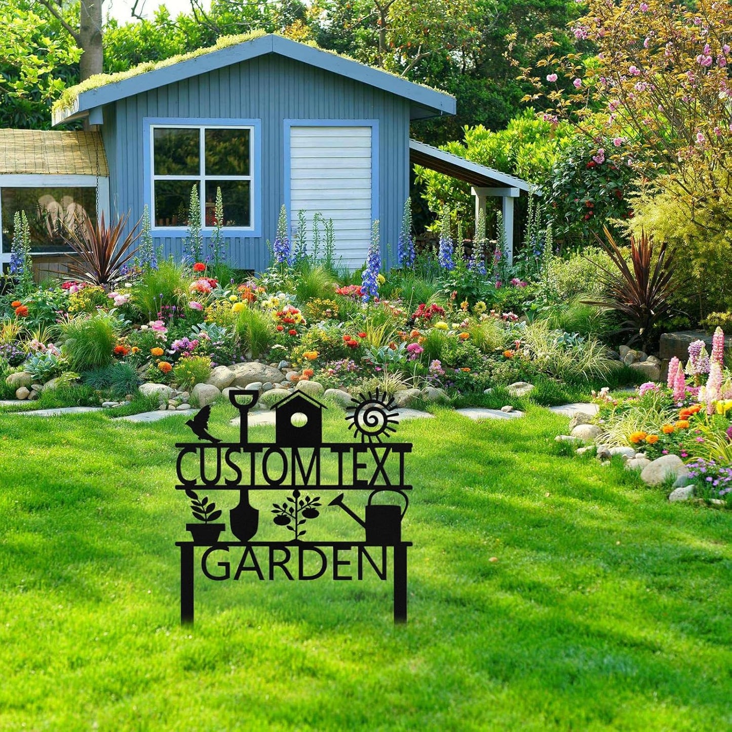 Custom Garden Sign with Stake, Personalized Metal Garden Tools Sign fo