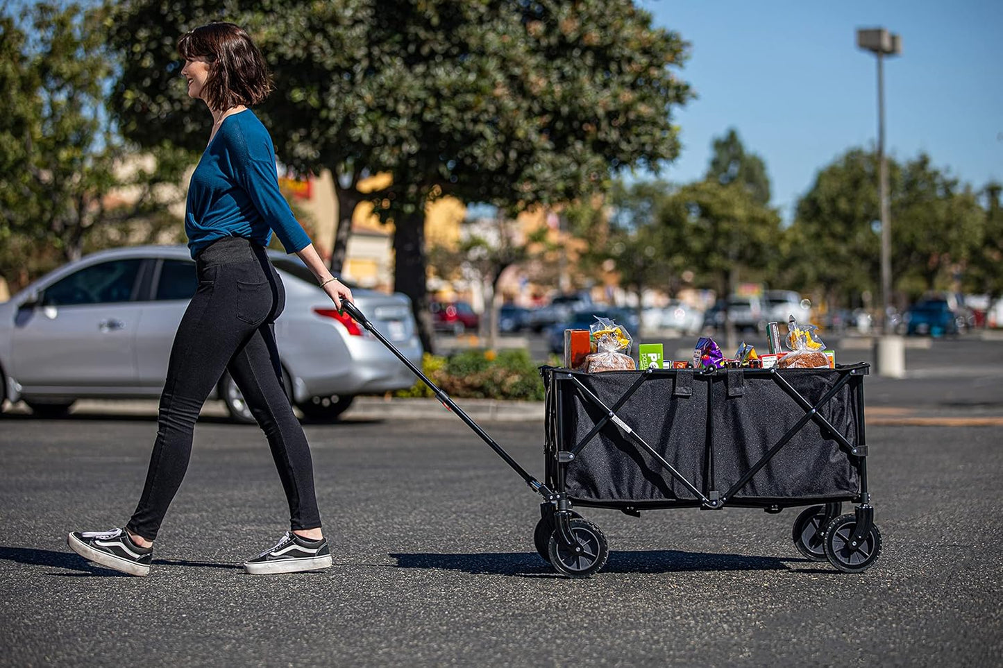 Picnic TIME Adventure Wagon XL, All-Terrain Folding Sport Utility Cart with Wheels, Steel Frame Collapsible Wagon for Grocery, Rolling Cart for Beach with Fitted Cover and Carry Handle, (Black)