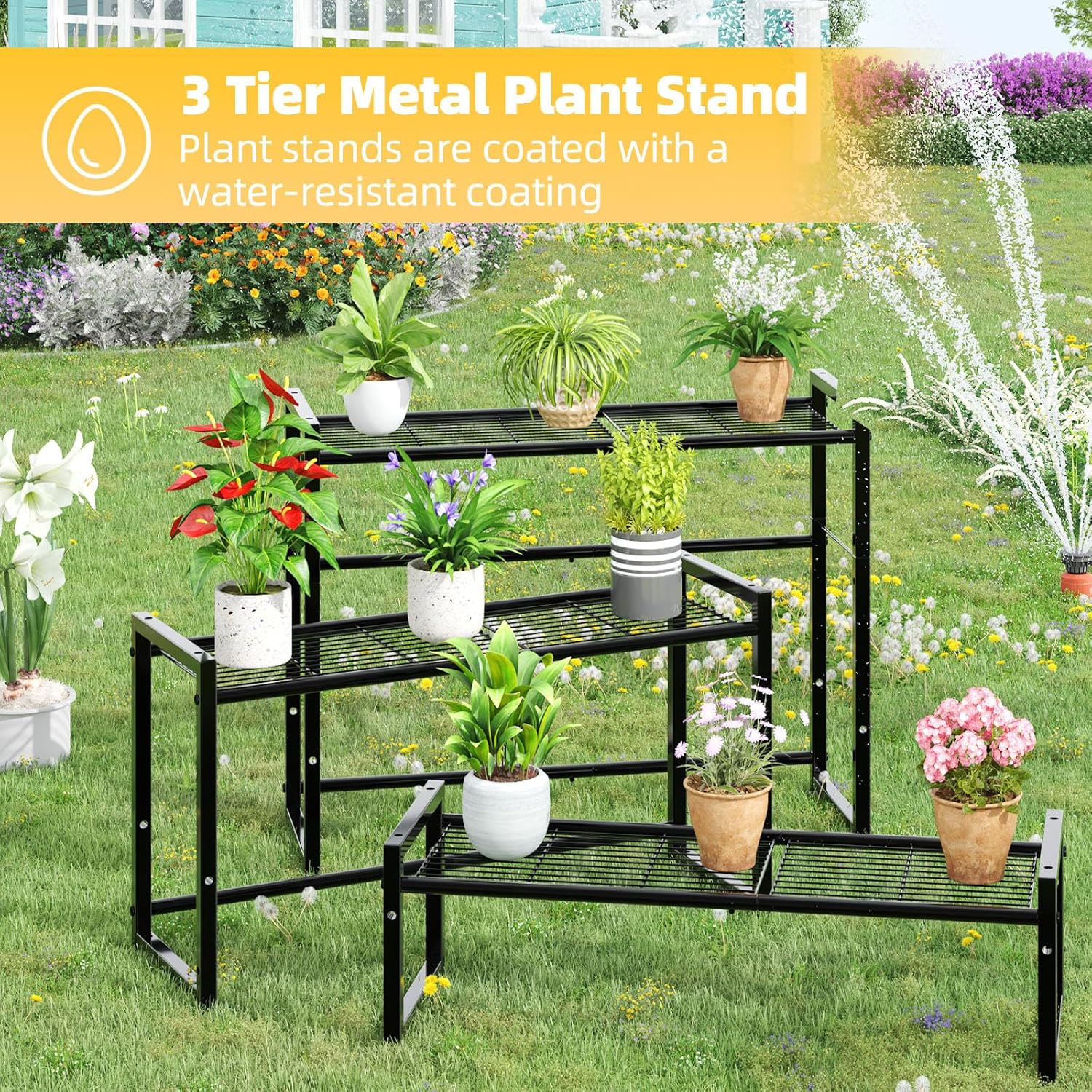 Simple Trending 3 Tier Metal Plant Stand Outdoor Indoor Waterproof, St