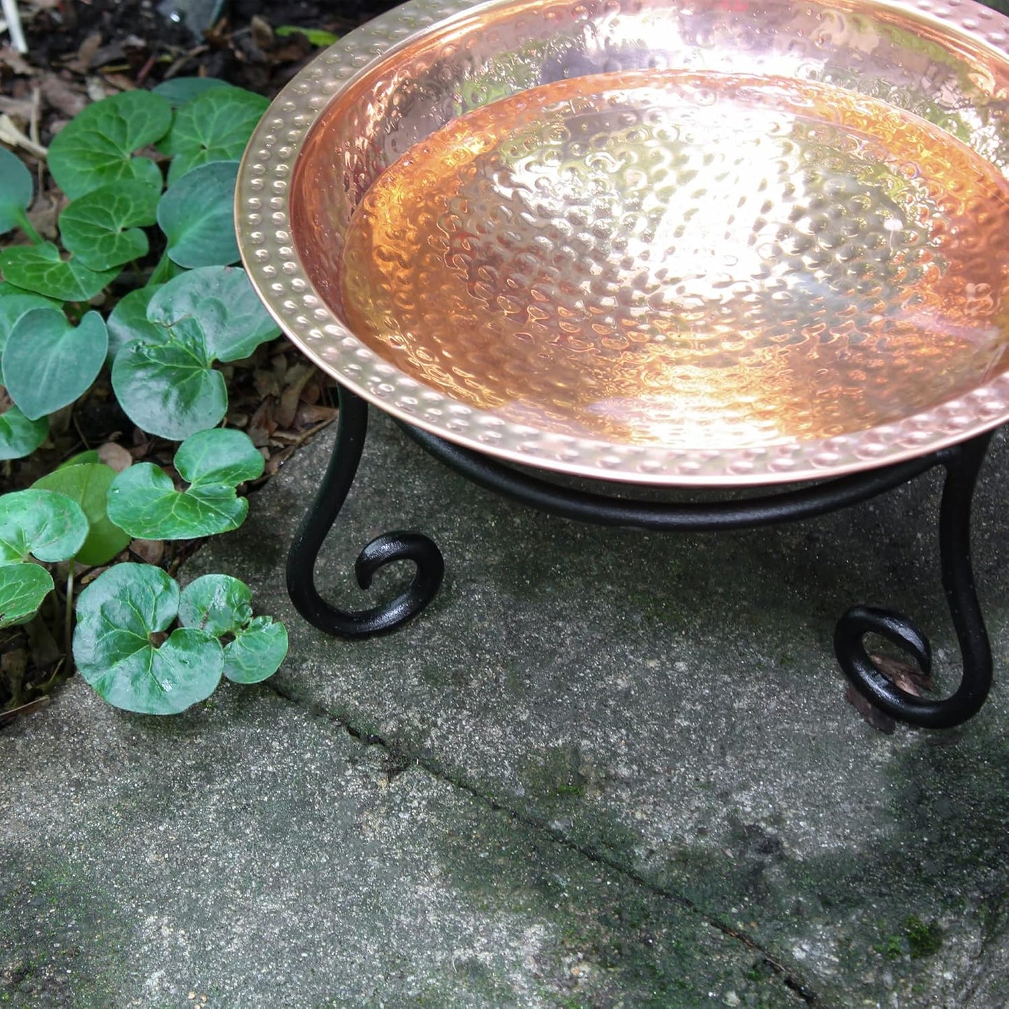Achla Designs 201-7015 Hammered Short Stand Birdbath, Polished Copper Plated