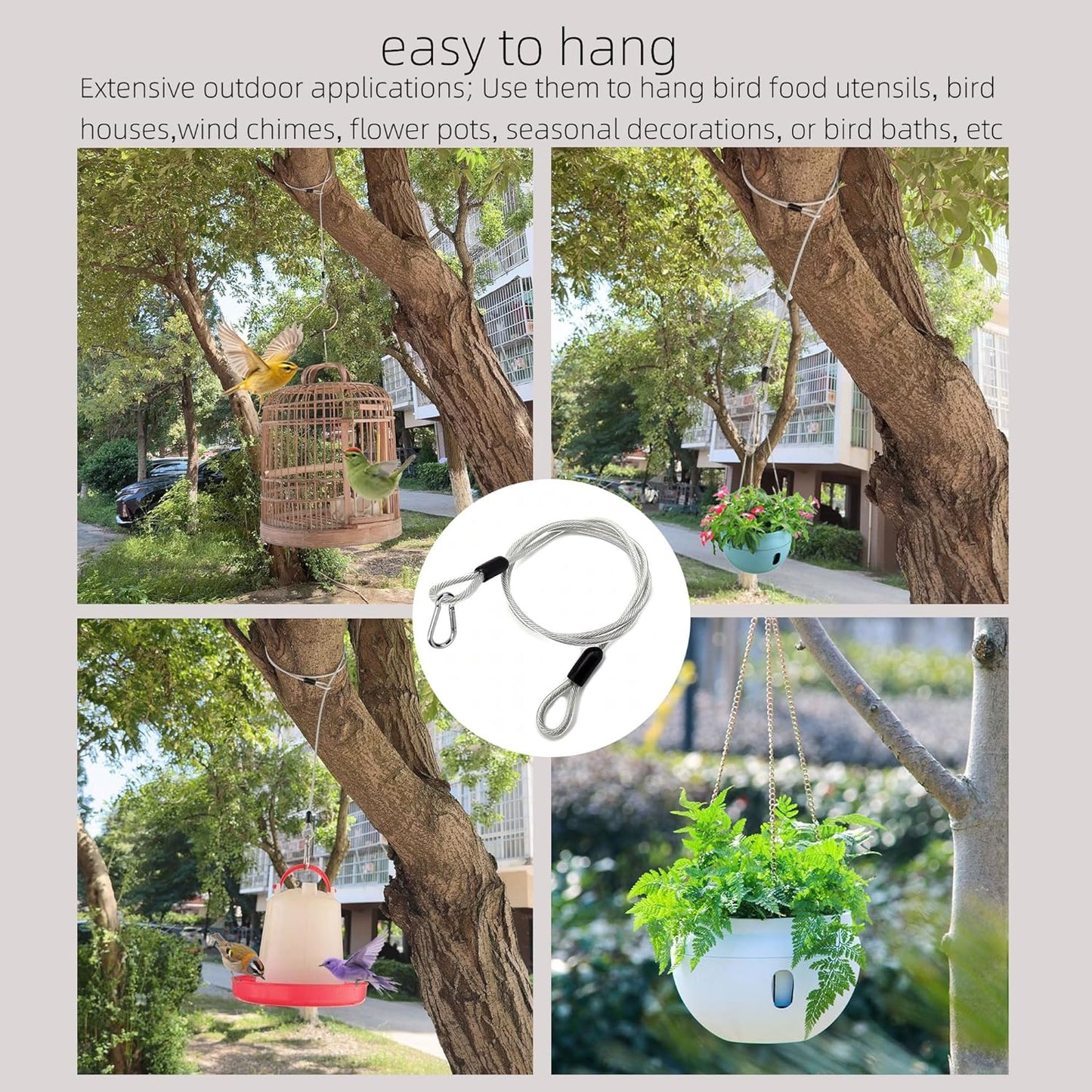2 Pcs Premium Bird Feeder Hanger for Tree with Carabiner Clip，Flexible Stainless Steel Hanging Cables Chain Wire for Bird Feeders and Birdhouses，Baths, Planters，Baskets，Suet，Outdoor Camping (40 Inch)