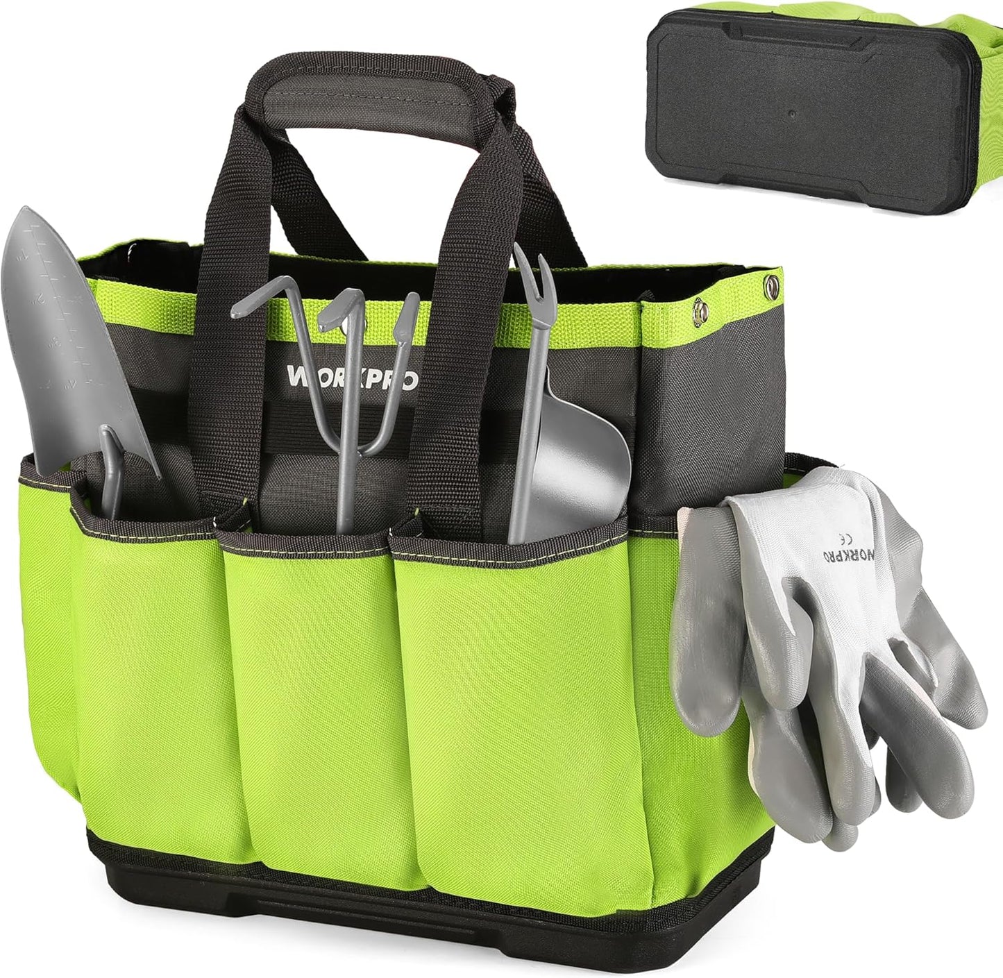 WORKPRO Garden Tool Bag with Waterproof Plastic Base, 8 Pockets Garden