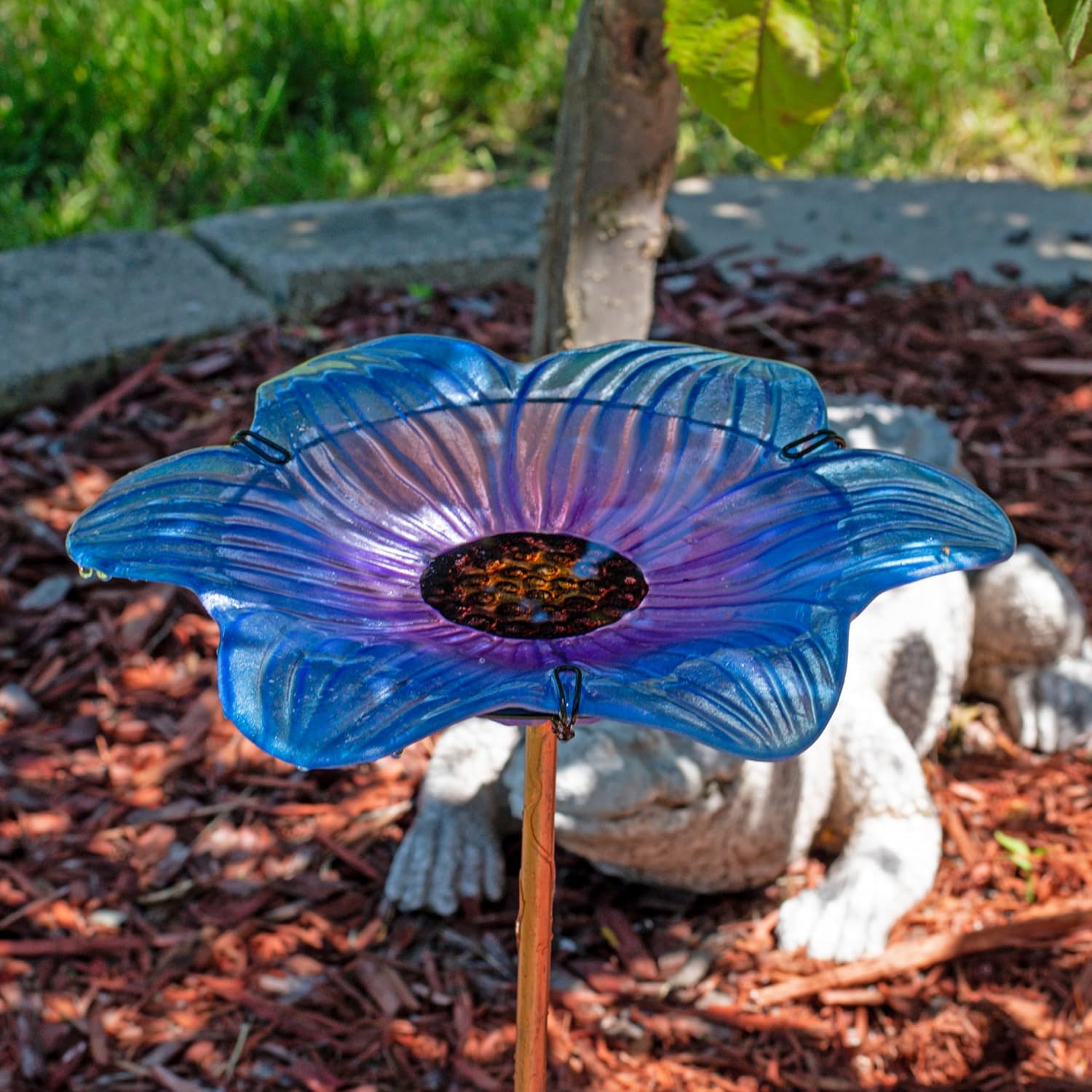 Sunnydaze Glass Bird Bath Bowl - 11.5" Diameter - Includes Deck Clamp 