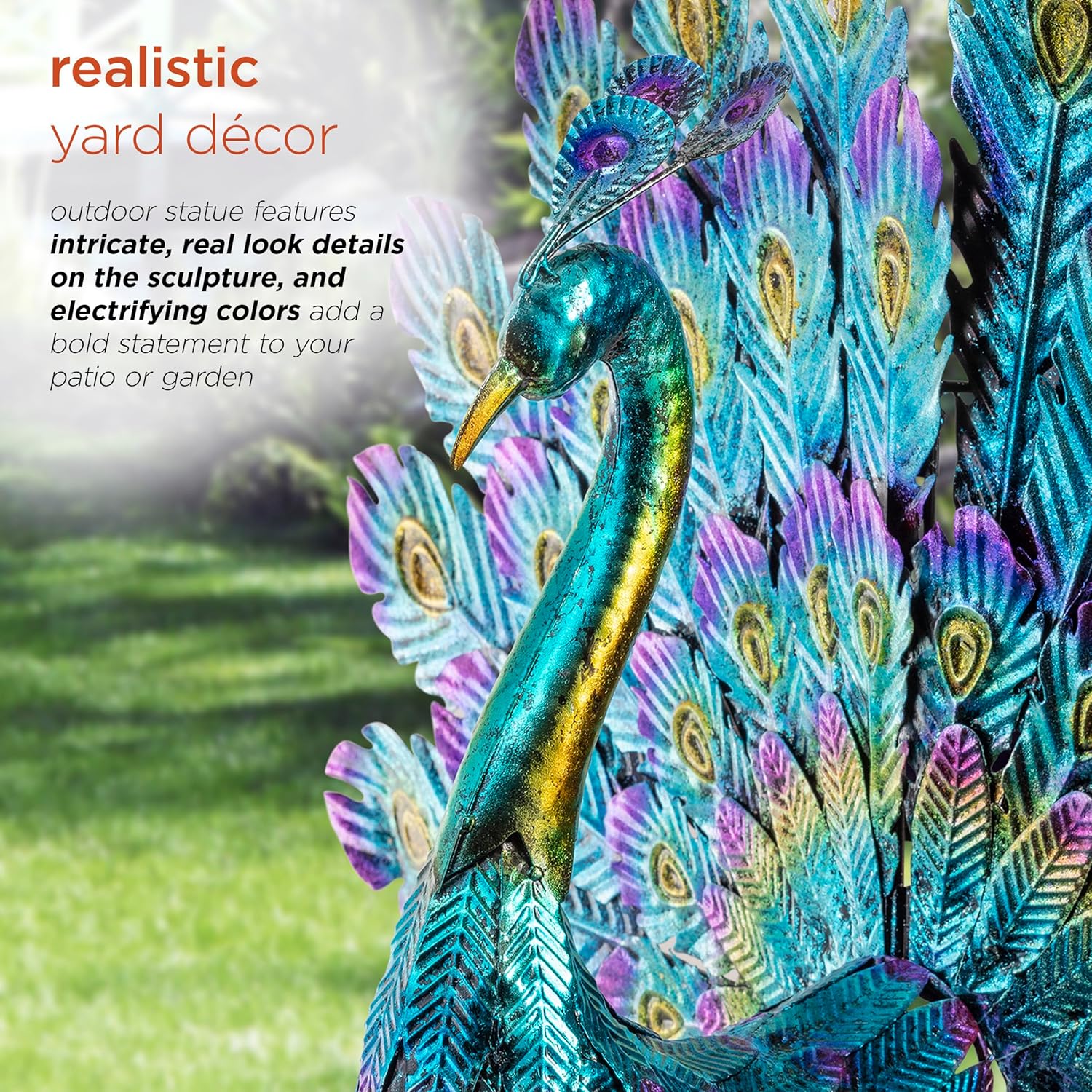 Alpine Corporation 23" Tall Outdoor Metallic Peacock Tail Spread Yard 