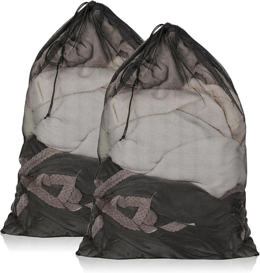 2 Pack Mesh Laundry Bags, 23 x 34 Inches Heavy Duty Mesh Laundry Bag, Large Laundry Drawstring Bag for College, Dorm, Travel, Family and Apartment Dwellers, Black
