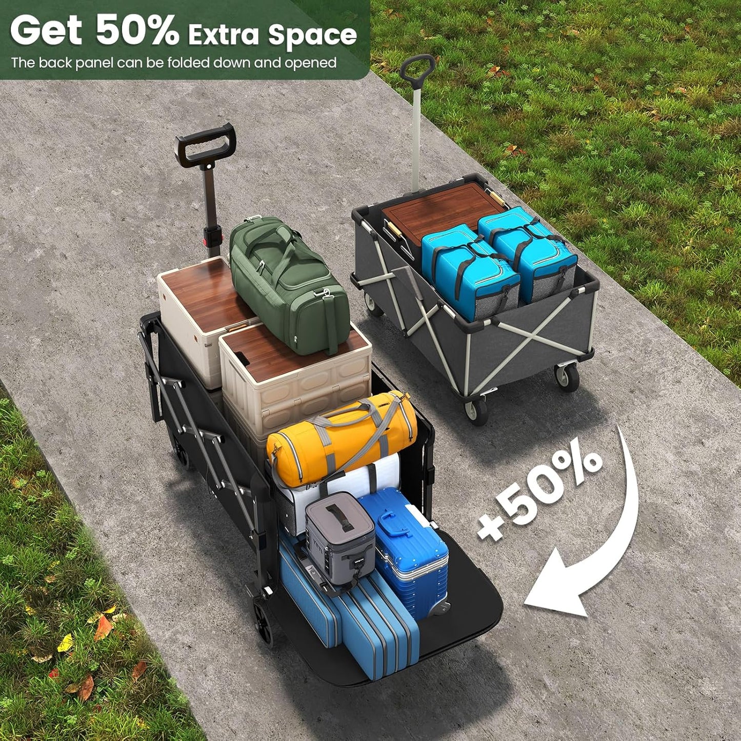 Collapsible Wagon, Foldable Wagons with Extended 40" L, Folding Wagon 