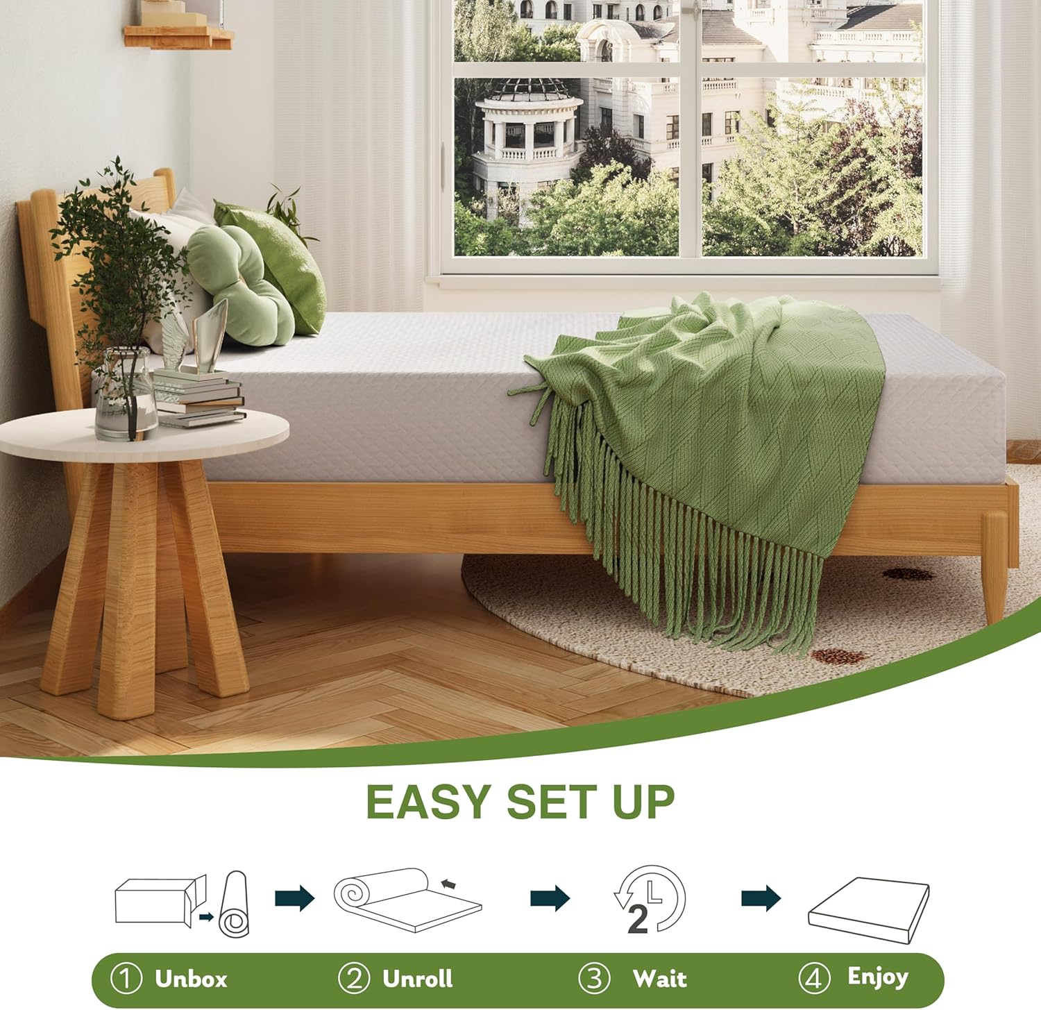 EGOHOME 8 Inch Twin Mattress, Memory Foam Mattress with Cooling Green 