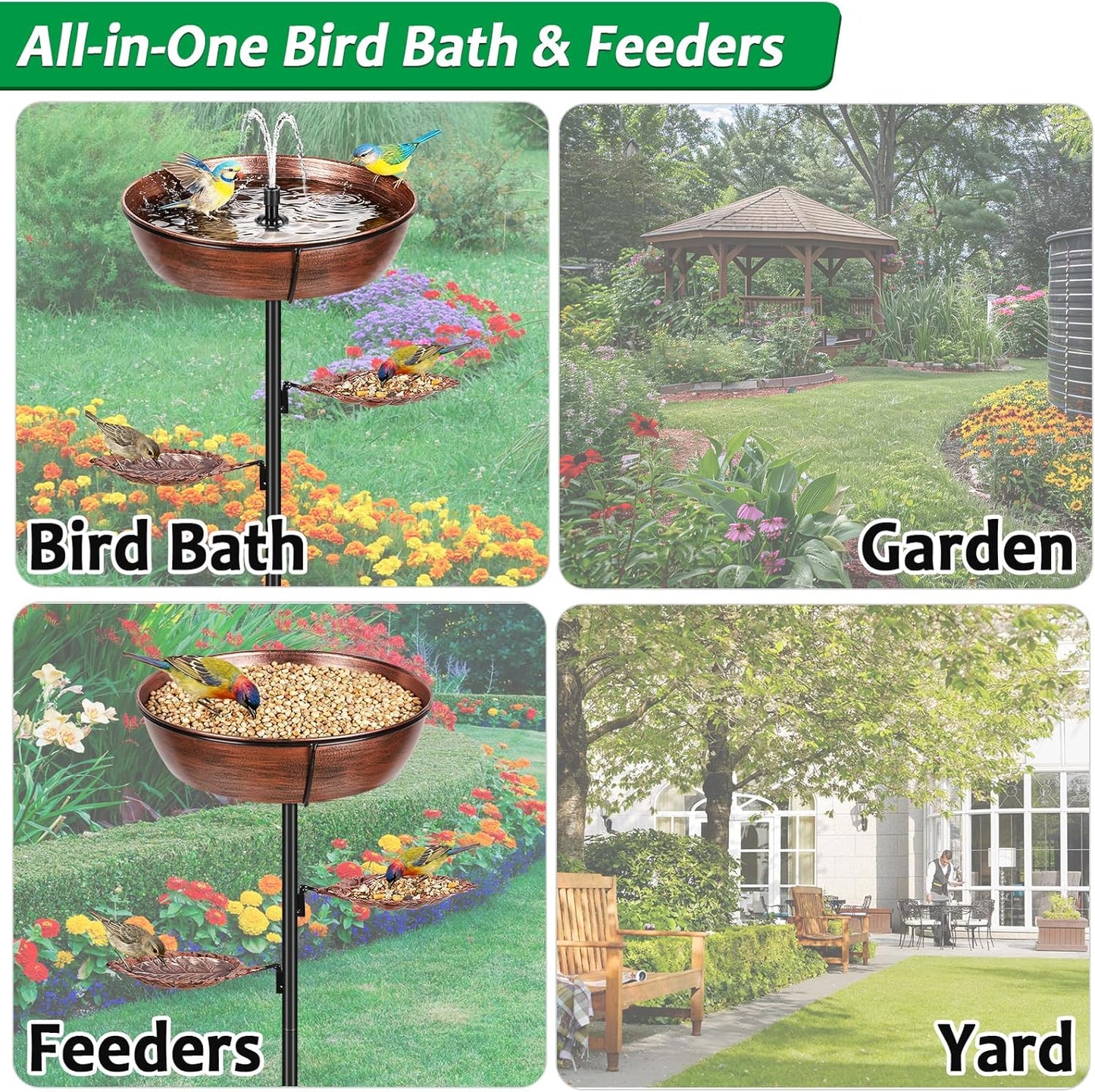Metal Bird Bath for Outdoor - Garden Bird Bath with Removable Bowl Heavy-Duty Base, Winter Birdbath Feeder Rust-Proof Birdbaths for Garden Yard Lawn Decor, Easy to Install(Bronze)