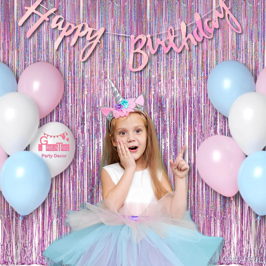 Pink Tinsel Curtain Party Backdrop - GREATRIL Foil Fringe Curtain Lilac Pink Party Streamers for Birthday Girl Princess Bachelorette Euphoria Taylor Themed Party Decorations - 2 Packs