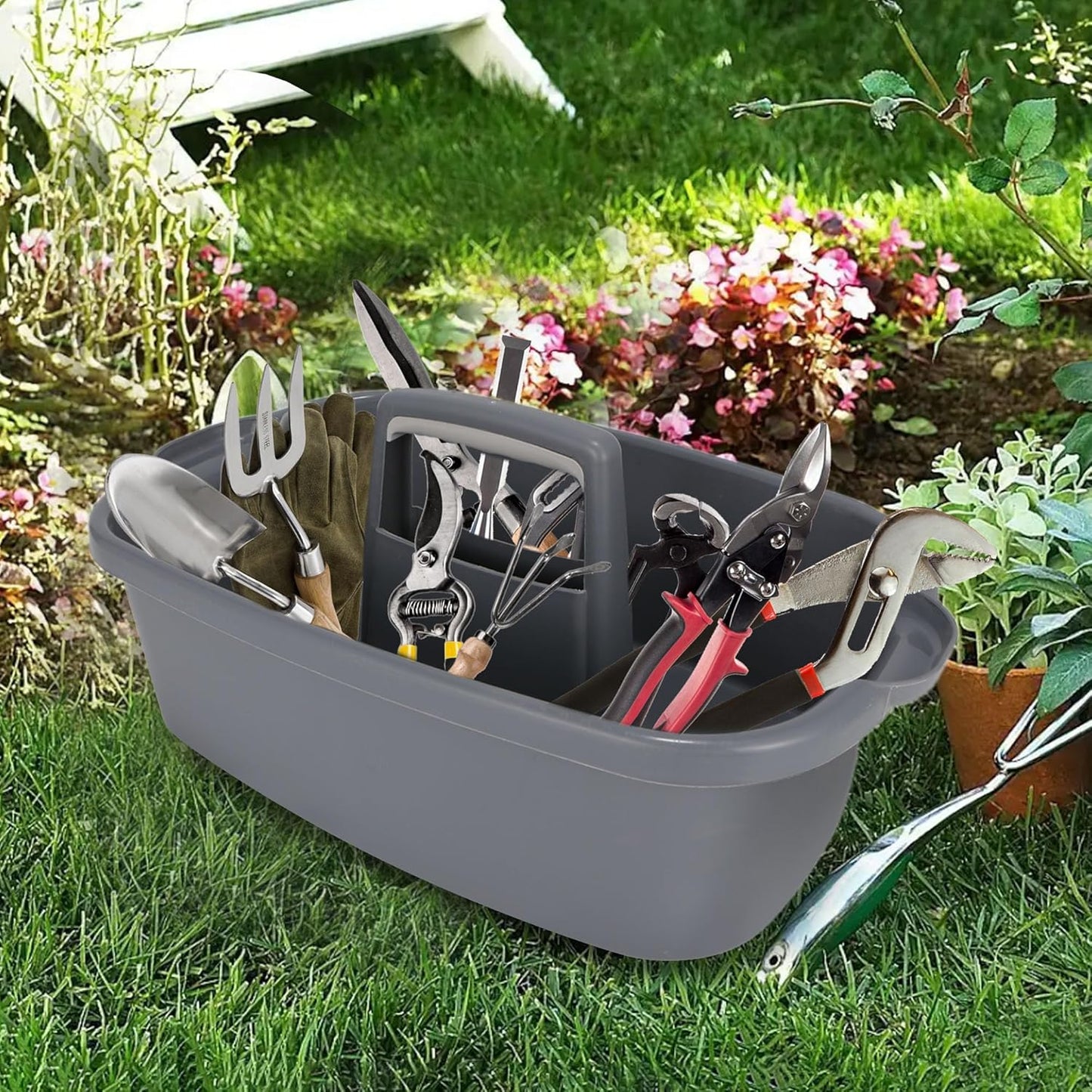 2 Pack Large Cleaning Supplies Caddy Organizer, Portable Shower Caddy Plastic Basket with Handle, Stackable Tool Storage for Bathroom, Garden, Kitchen, Home Organization, Grey
