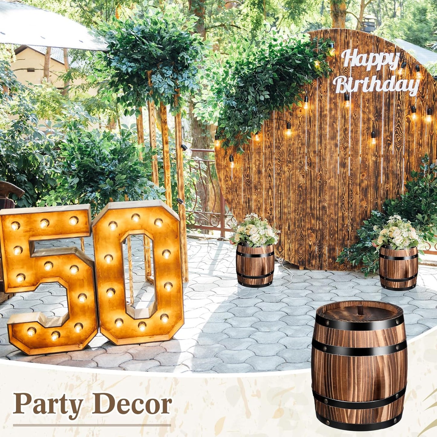 2 Pcs Wood Wine Barrel Vase Vintage Flower Vase Container Rustic Barrel Planter for Wedding Reception Table Decoration Home Indoor Outdoor Garden Kitchen Party (8 x 6.5 Inch)