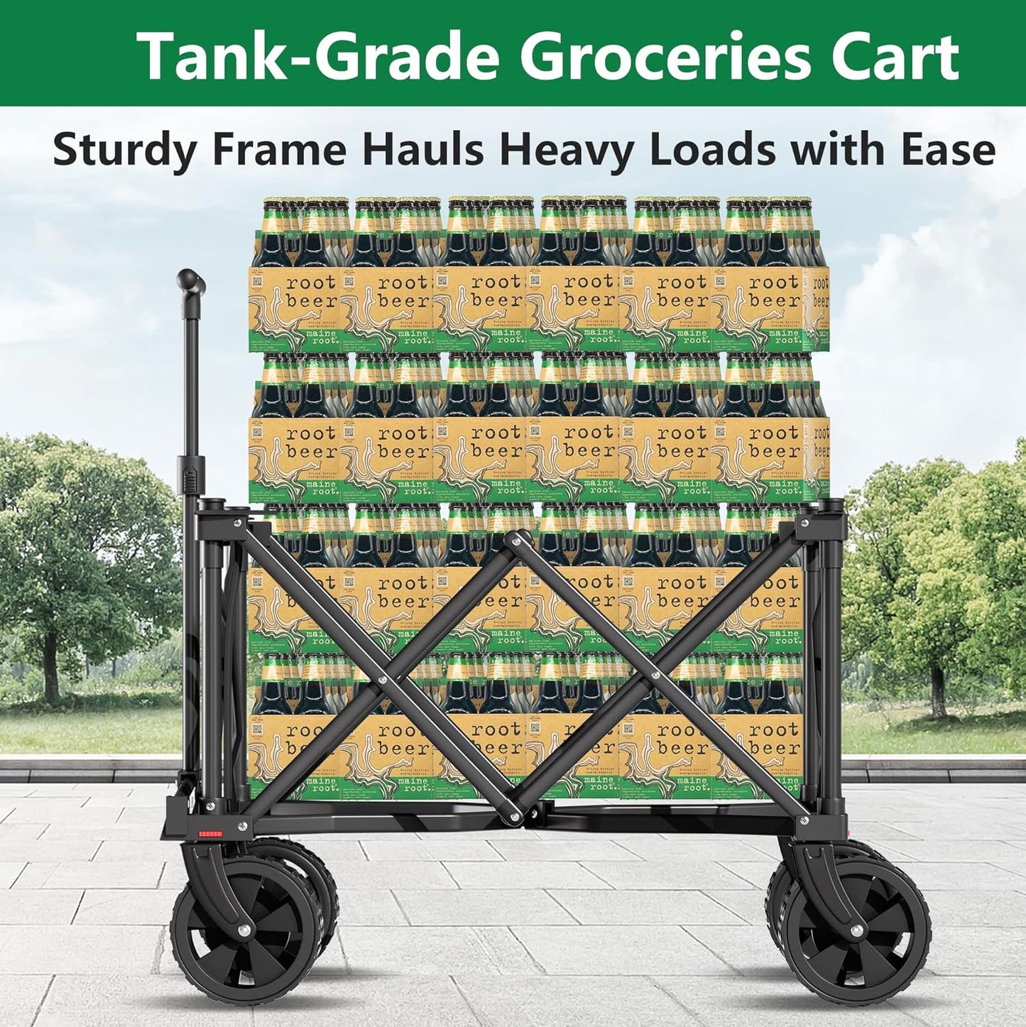 BEAU JARDIN Collapsible Folding Wagon Cart with Big Wheels Foldable Cart with 400LBS Capacity Utility Lightweight Wagon Heavy Duty Grocery Cart for Skiing Ice Fishing Camping Garden Shopping Christmas