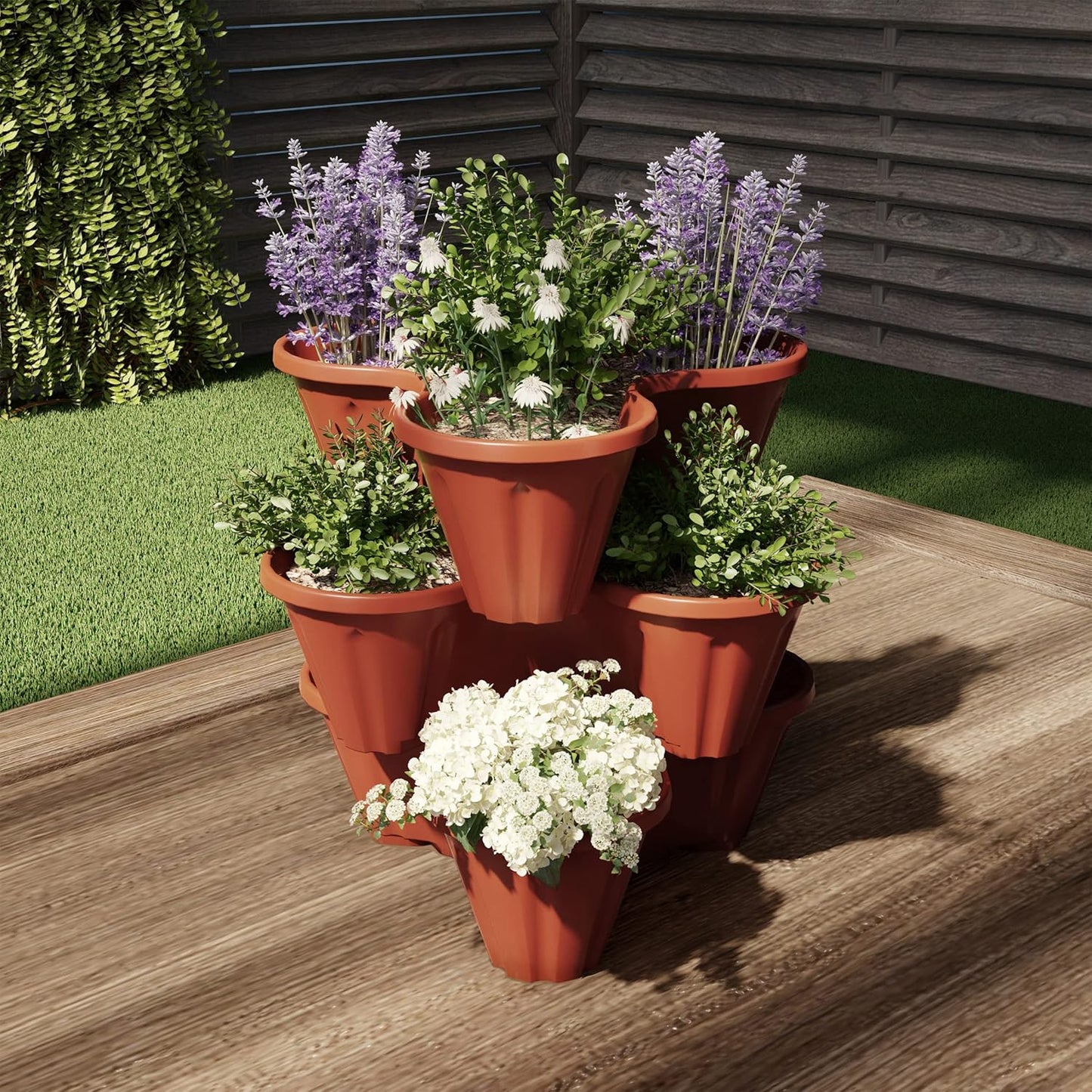 Stacking Planter Tower- 3-Tier Space Saving Flower Pots- Set of 3 Indo