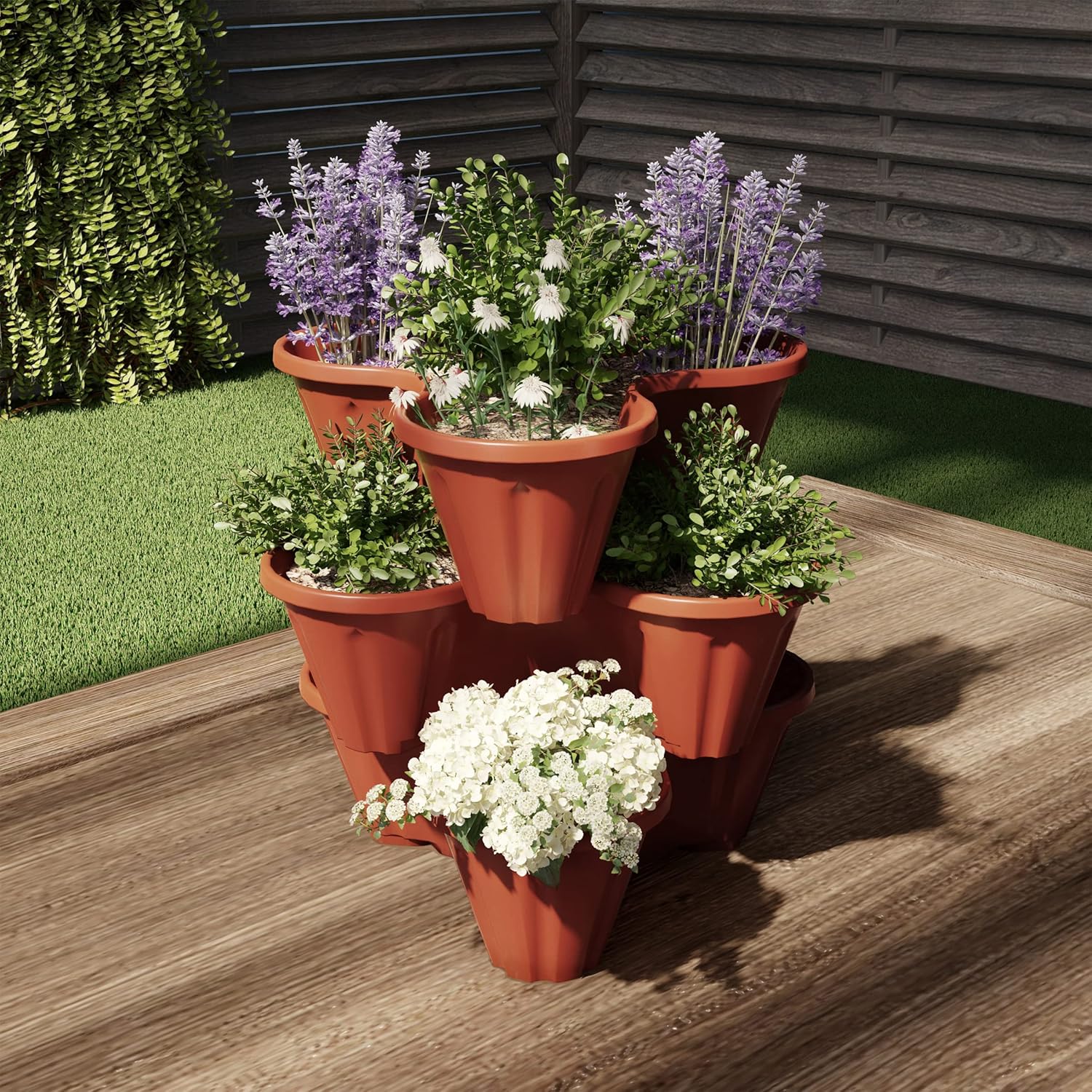 Stacking Planter Tower- 3-Tier Space Saving Flower Pots- Set of 3 Indo