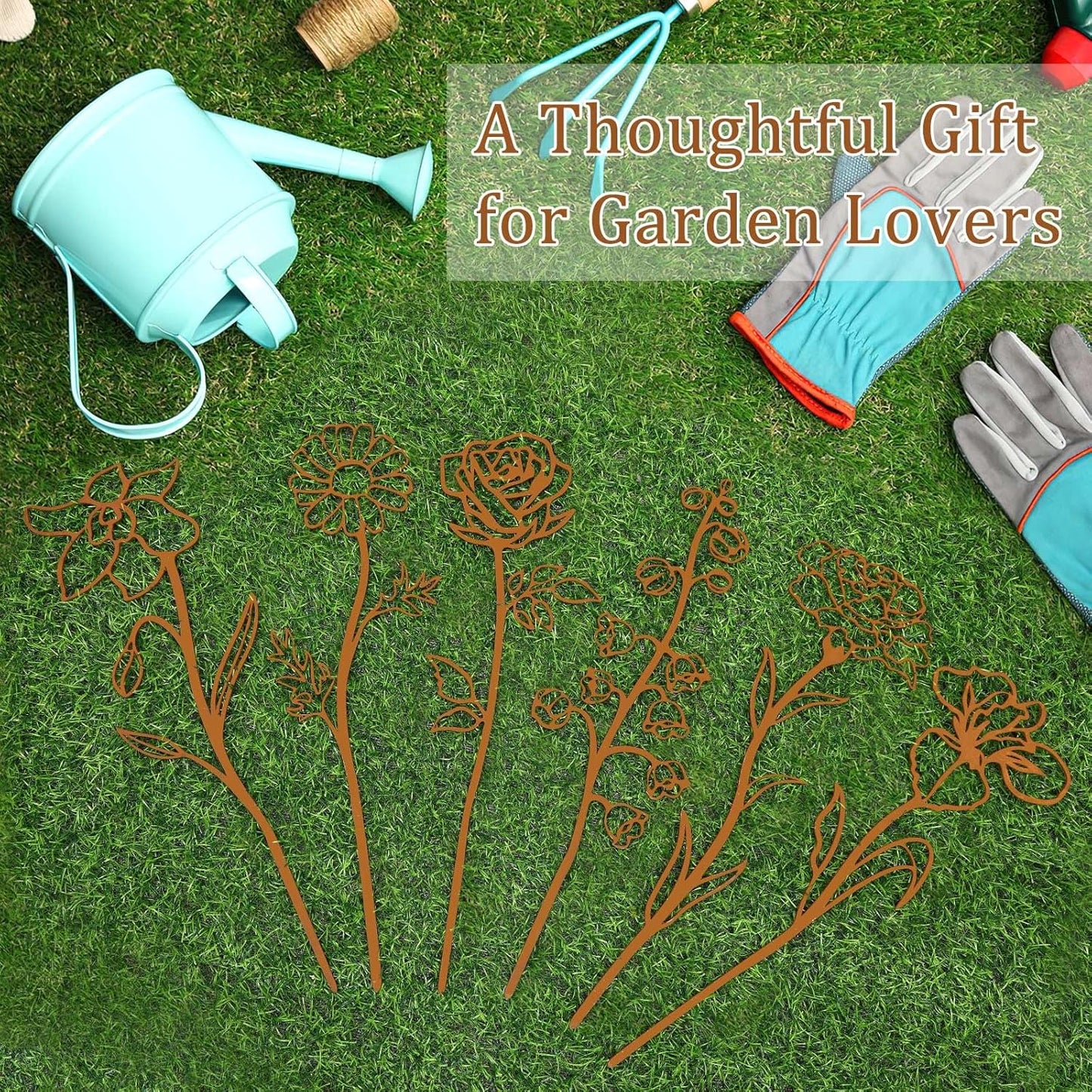 Rusty Metal Flowers for Outside, 6 PCS Decorative Garden Stakes, Metal Yard Art Outdoor Flower Bed Decor, Garden Stakes Decorative for Lawn, Pots, Walkway