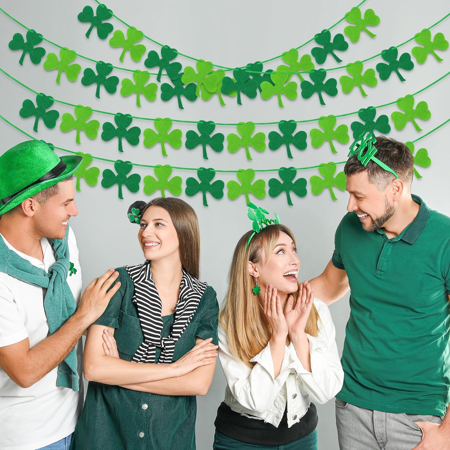 50 PCS St Patricks Day Decorations, St Patricks Day Garland NO DIY, Adjustable St Patricks Day Banner, 8.2 FT Dark Light Green Shamrock Garland Hanging Felt St Patricks Banner Irish Party Indoor