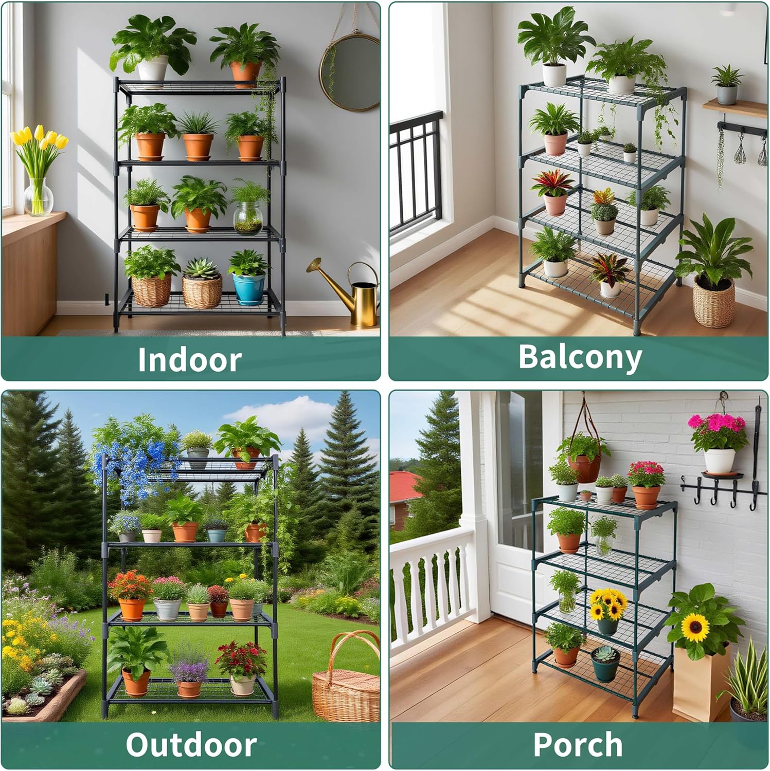 2 Pack Plant Stand Indoor Plant Shelf Outdoor,4 Tier Metal Plant Stand