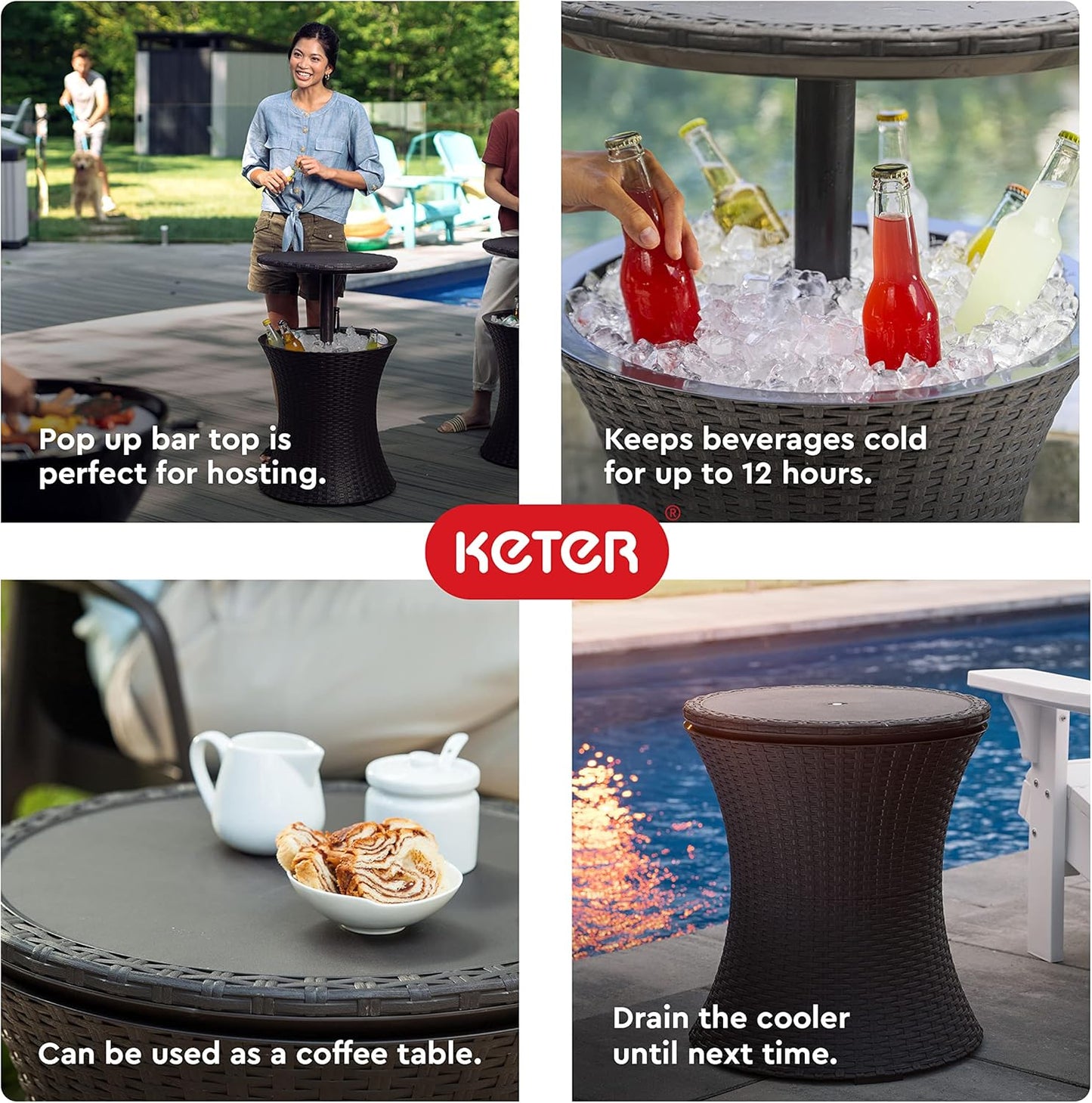 Keter Pacific Cool Bar Outdoor Patio Furniture and Hot Tub Side Table 