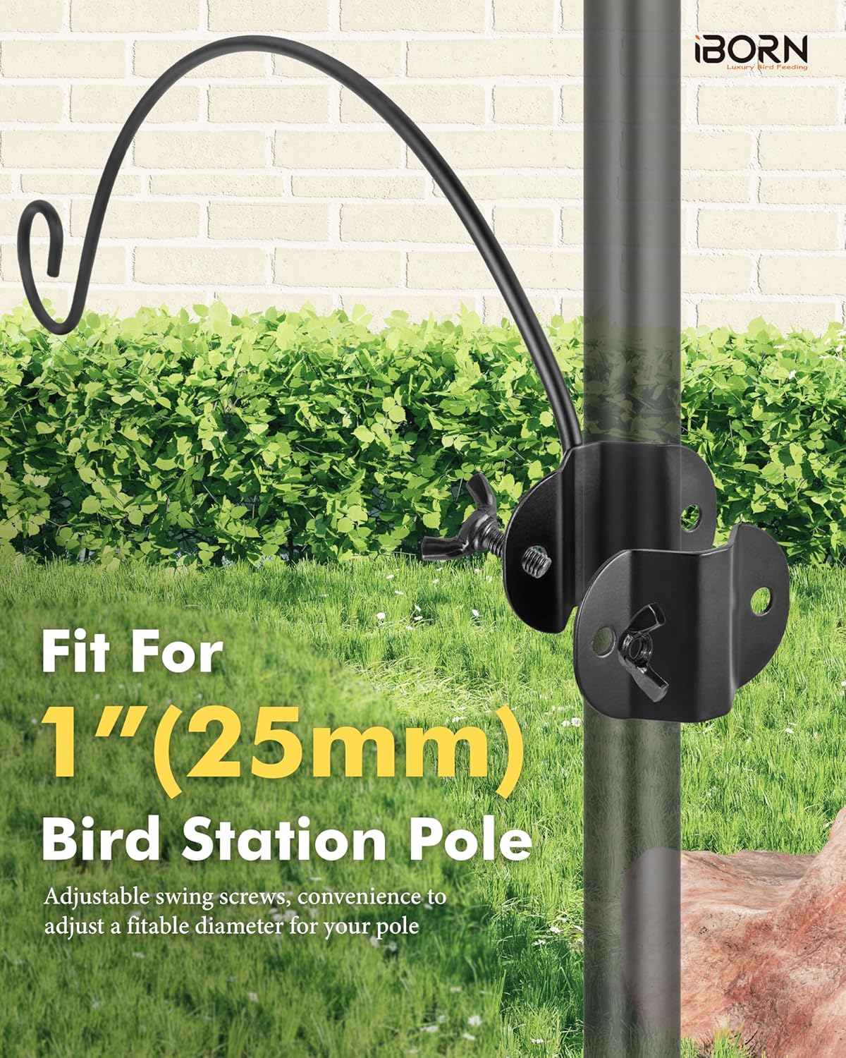 iBorn Bird Feeders Hangers for 1” Pole Stand Station Outdoor Hanging Hooks for Humming Bird Feeders for Outside Plant Hanger Hook Bracket Kit 12.2 Inch Long Metal Hooks for 1 Inch Pole, Pack of 2