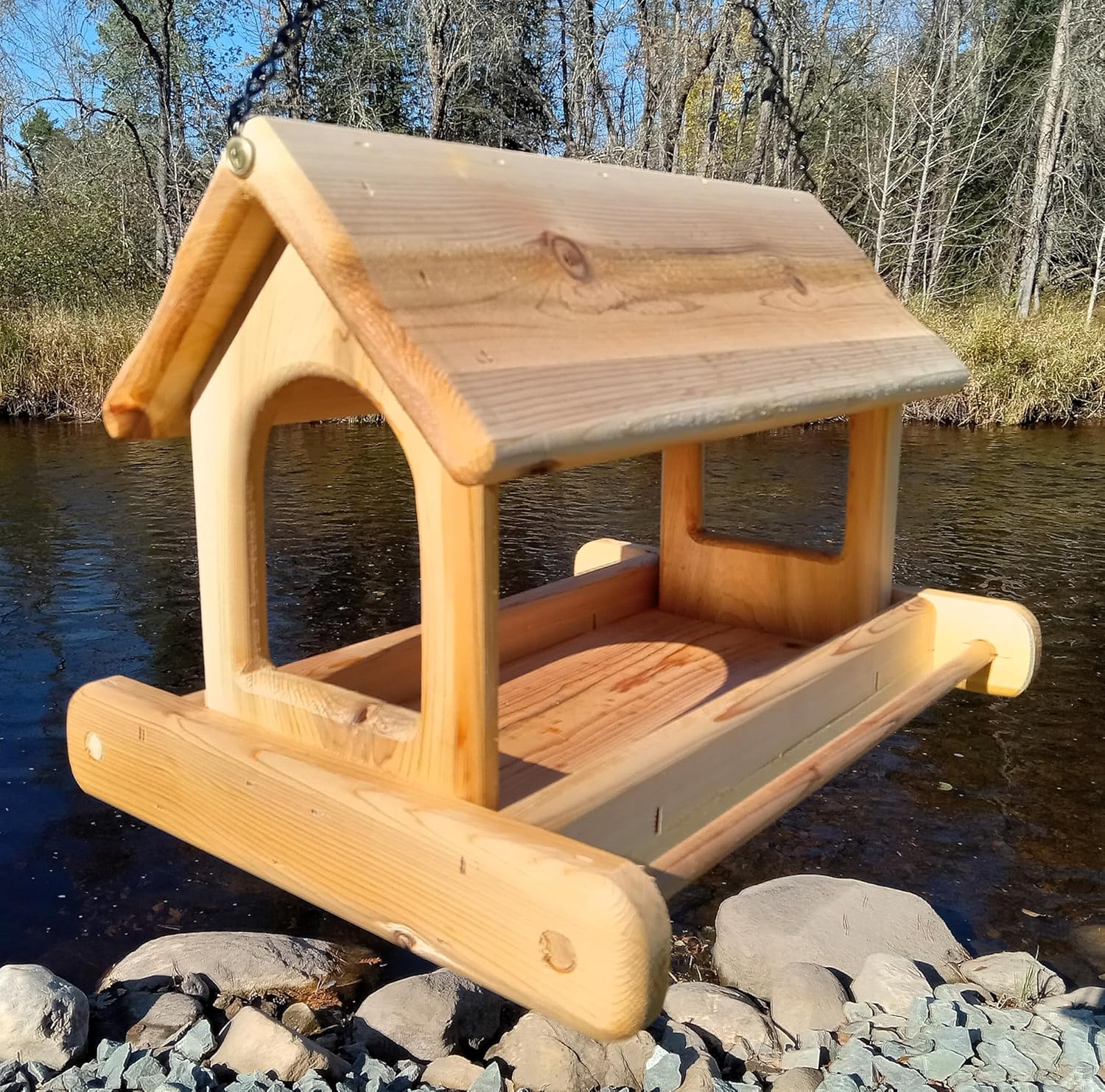 16 Inch Hanging Cedar Wood Arched Fly Through Platform Bird Feeder or 