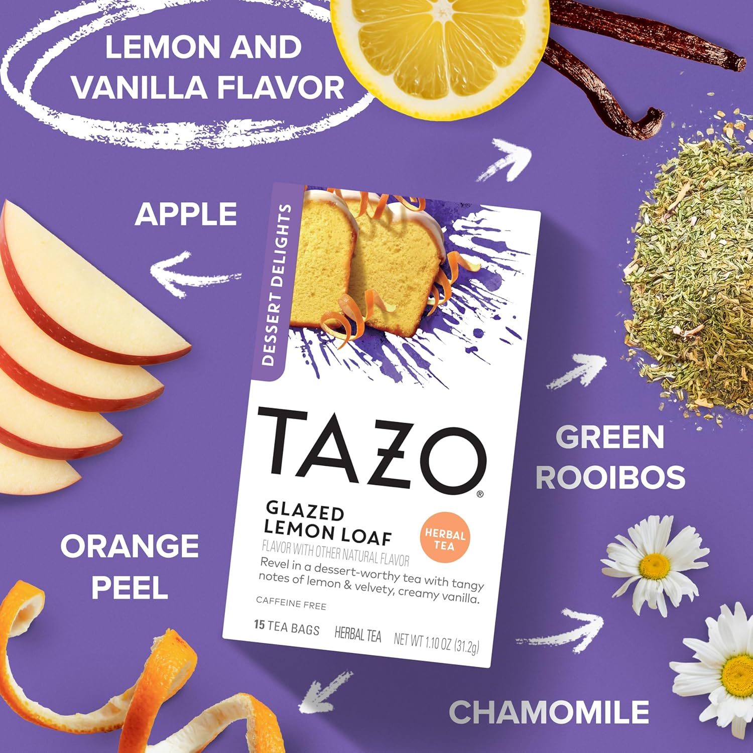 TAZO Dessert Delights Glazed Lemon Loaf Herbal Tea Bags, Aromatic Blen