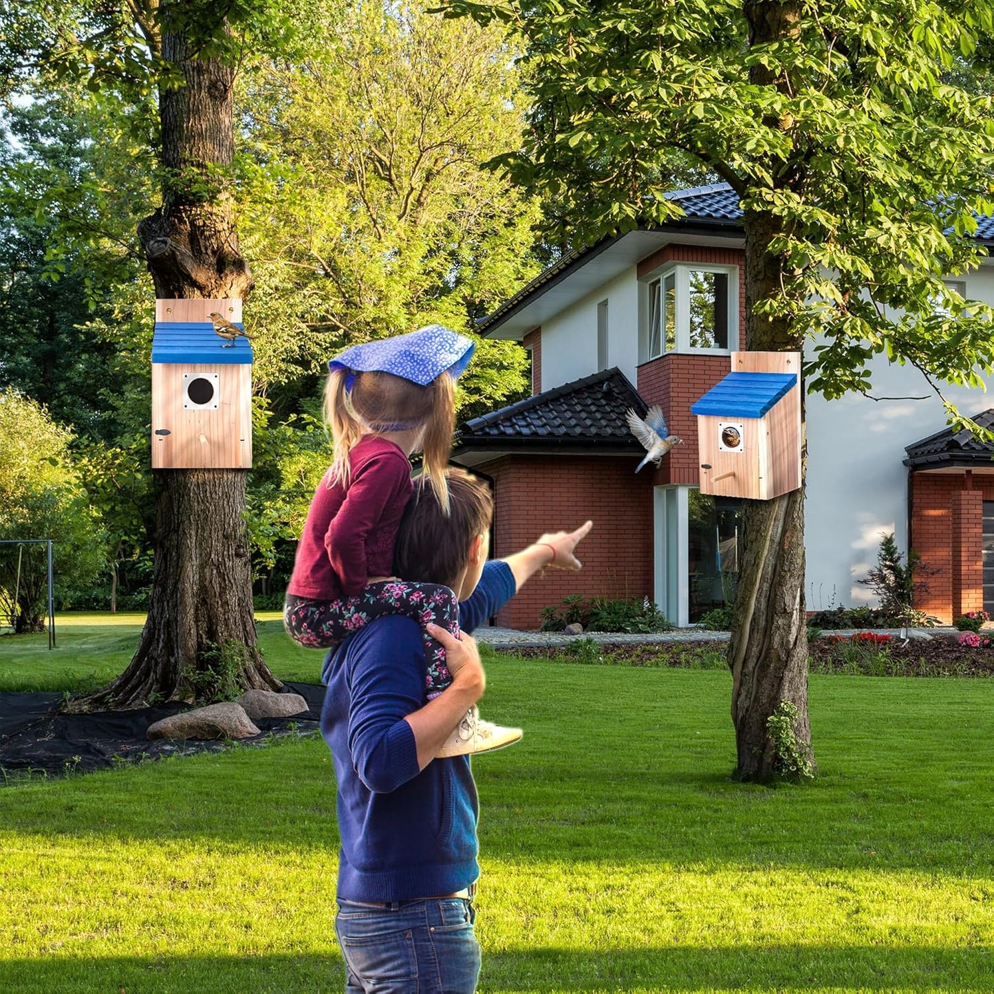 Dreyoo 2 Pack Cedar Bluebird Box Houses for Outside, 1-1/2'' Entrance 