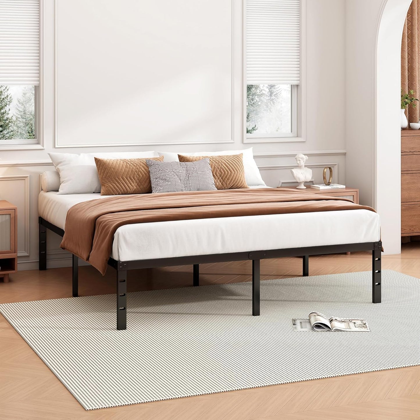 Hafenpo 14 Inch Queen Bed Frame - Sturdy Metal Platform Queen Size, No Box Spring Needed, Heavy Duty, Easy Assembly, Strong Bearing Capacity, Under Bed Storage, Black