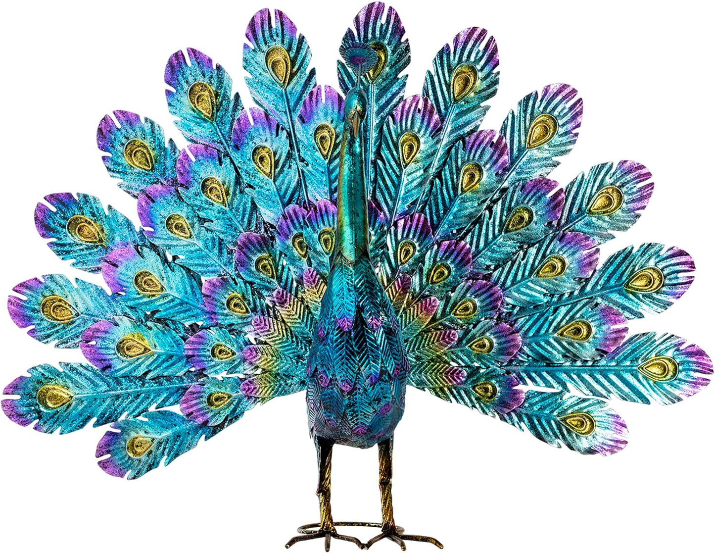 Alpine Corporation 23" Tall Outdoor Metallic Peacock Tail Spread Yard 