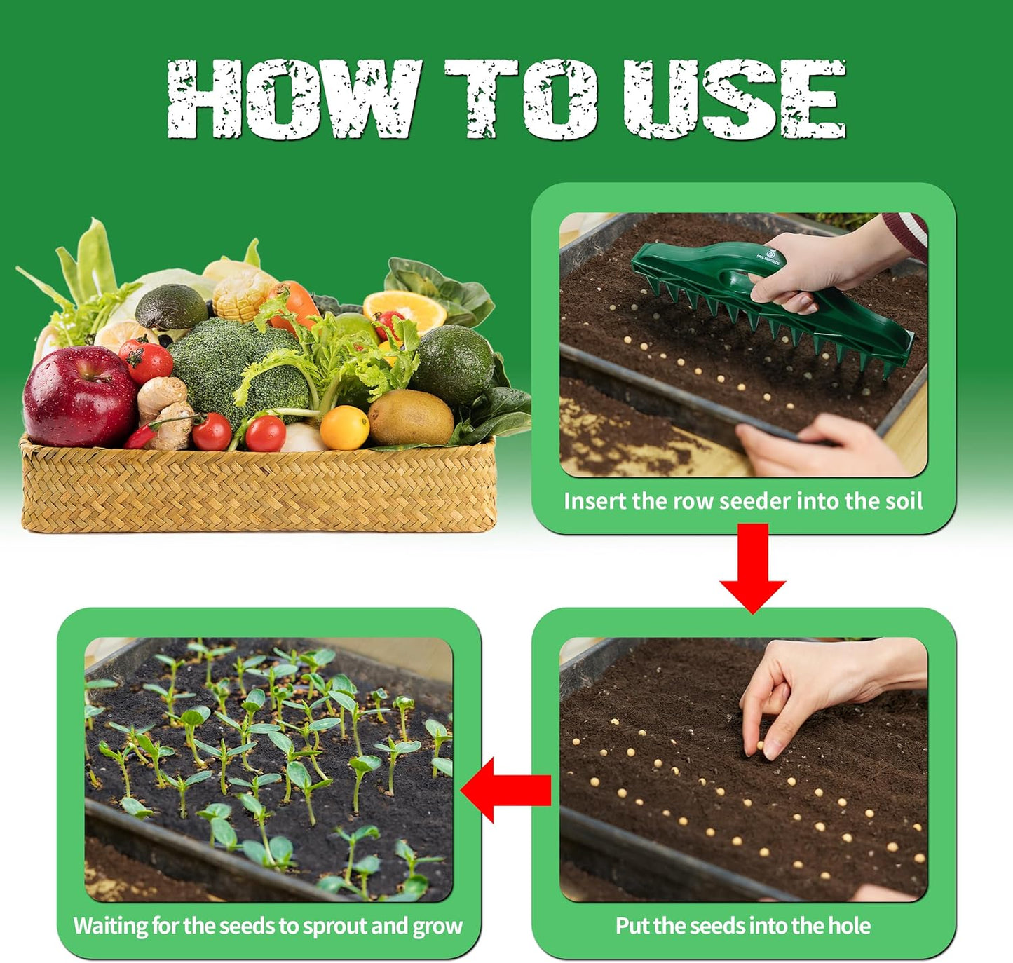 The Row Seeder by Seeding Square – Handheld Garden Tool for Precise Se