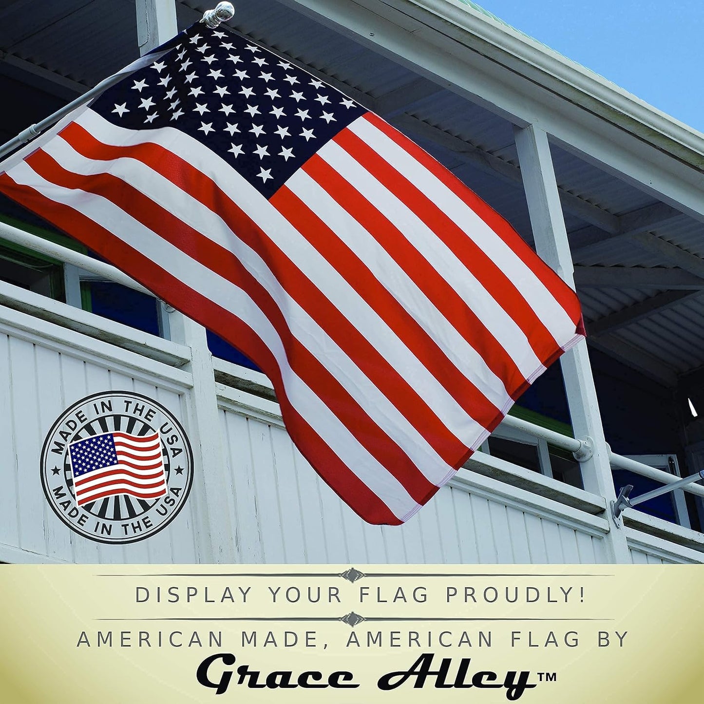 Grace Alley American Flag 3x5, Made in the USA, Outdoor UV Fade Resistant, Waterproof, Vibrant Color, Long Lasting Polyester Cotton Blend with Brass Grommets