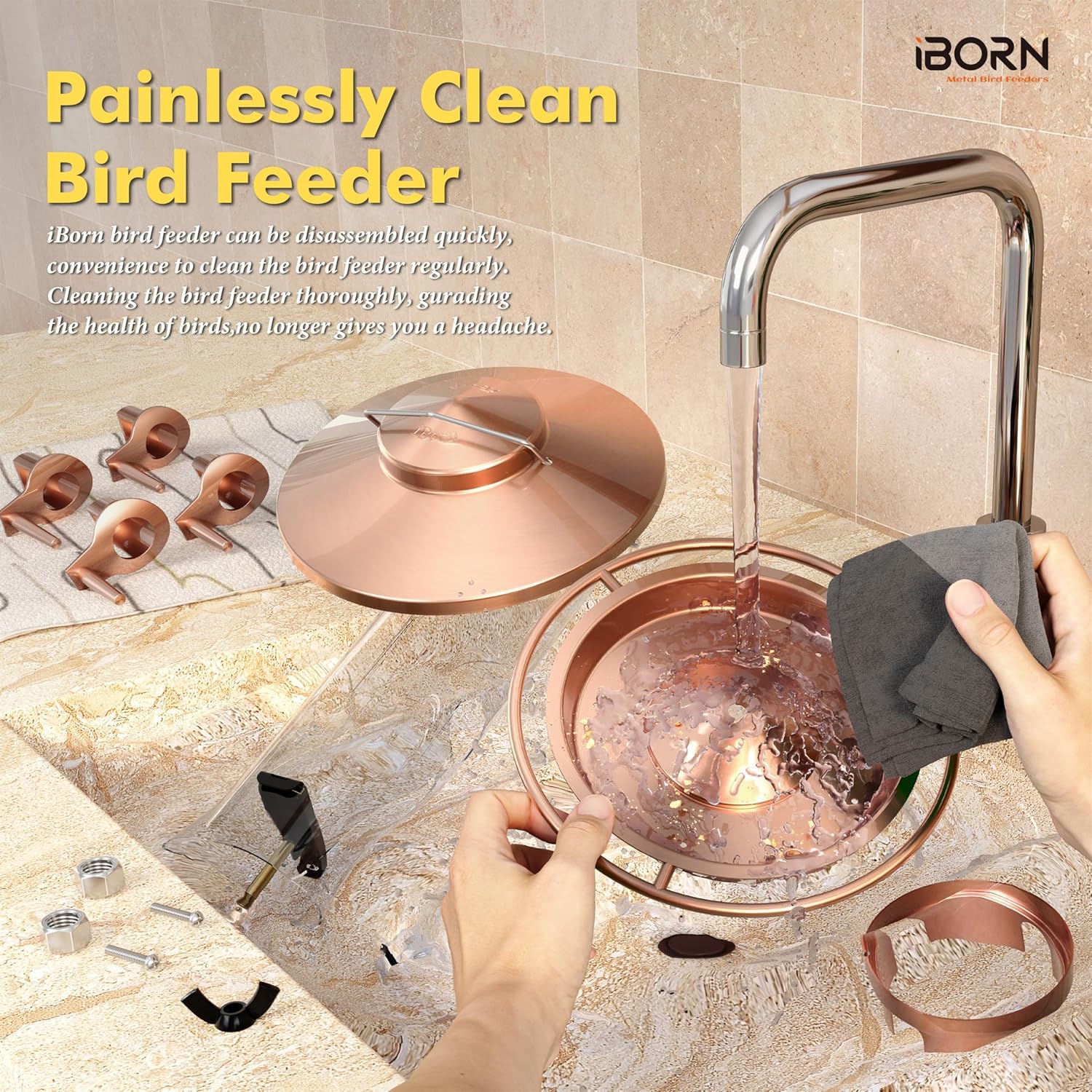 iBorn Bird Feeders for Outdoors, 2LB Metal Bird Feeders 17cm Large Roo