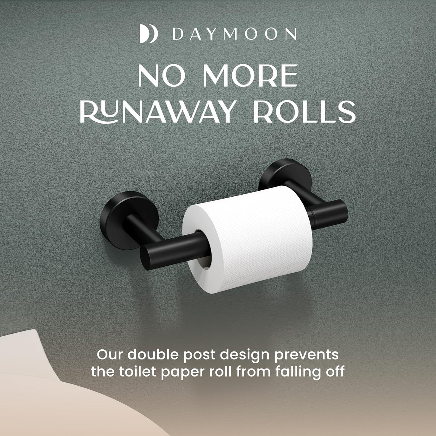 Day Moon™ - Toilet Paper Holder - Modern Roll Holder for Bathroom - 1 Pack - Wall Mount - Classic, Black