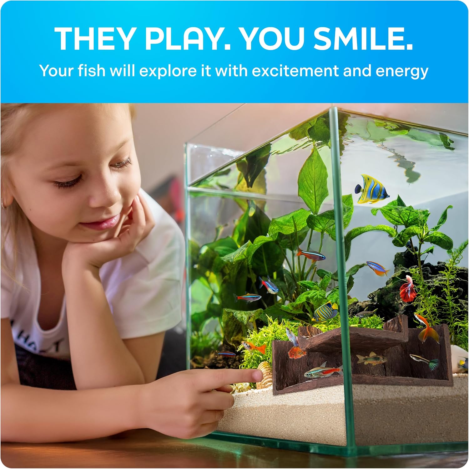 FISHNOSH Aquarium Cave | Natural-Looking Wood-Like BPA-Free Fish Tank 